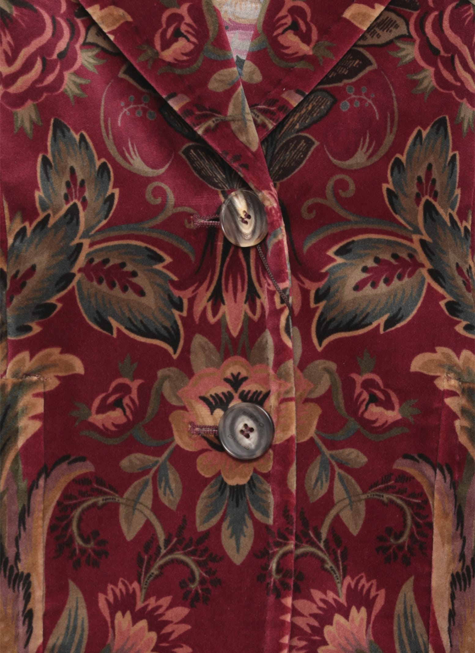 Etro Velvet Floral Pattern Long Sleeves Jacket In Red