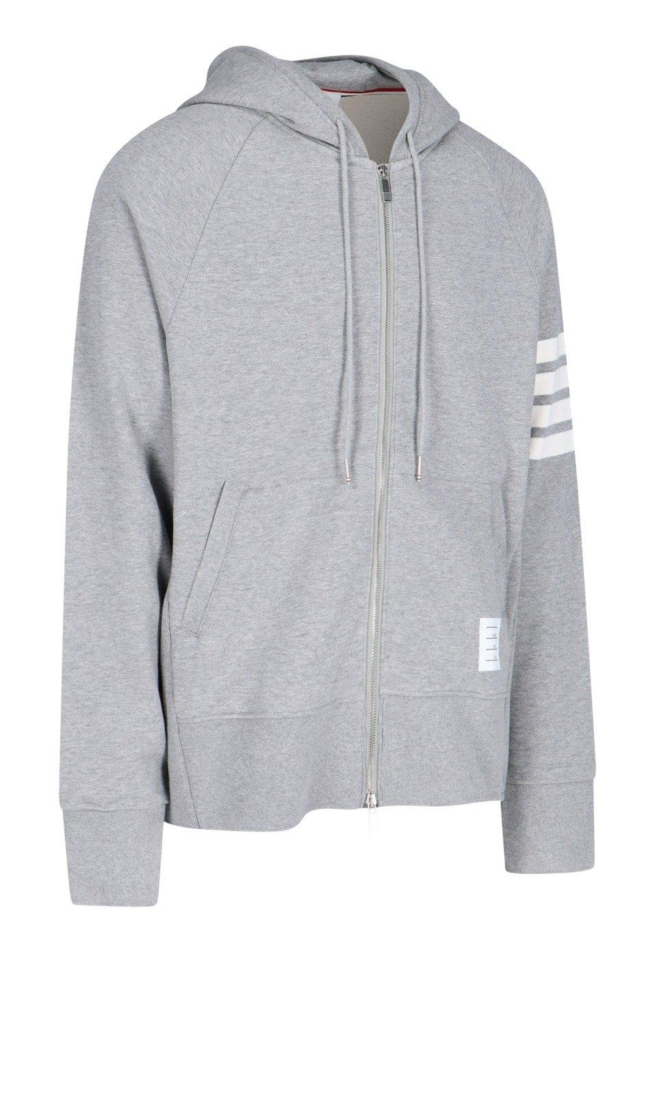 Shop Thom Browne 4 Bar Zipped Hoodie In Light Grey