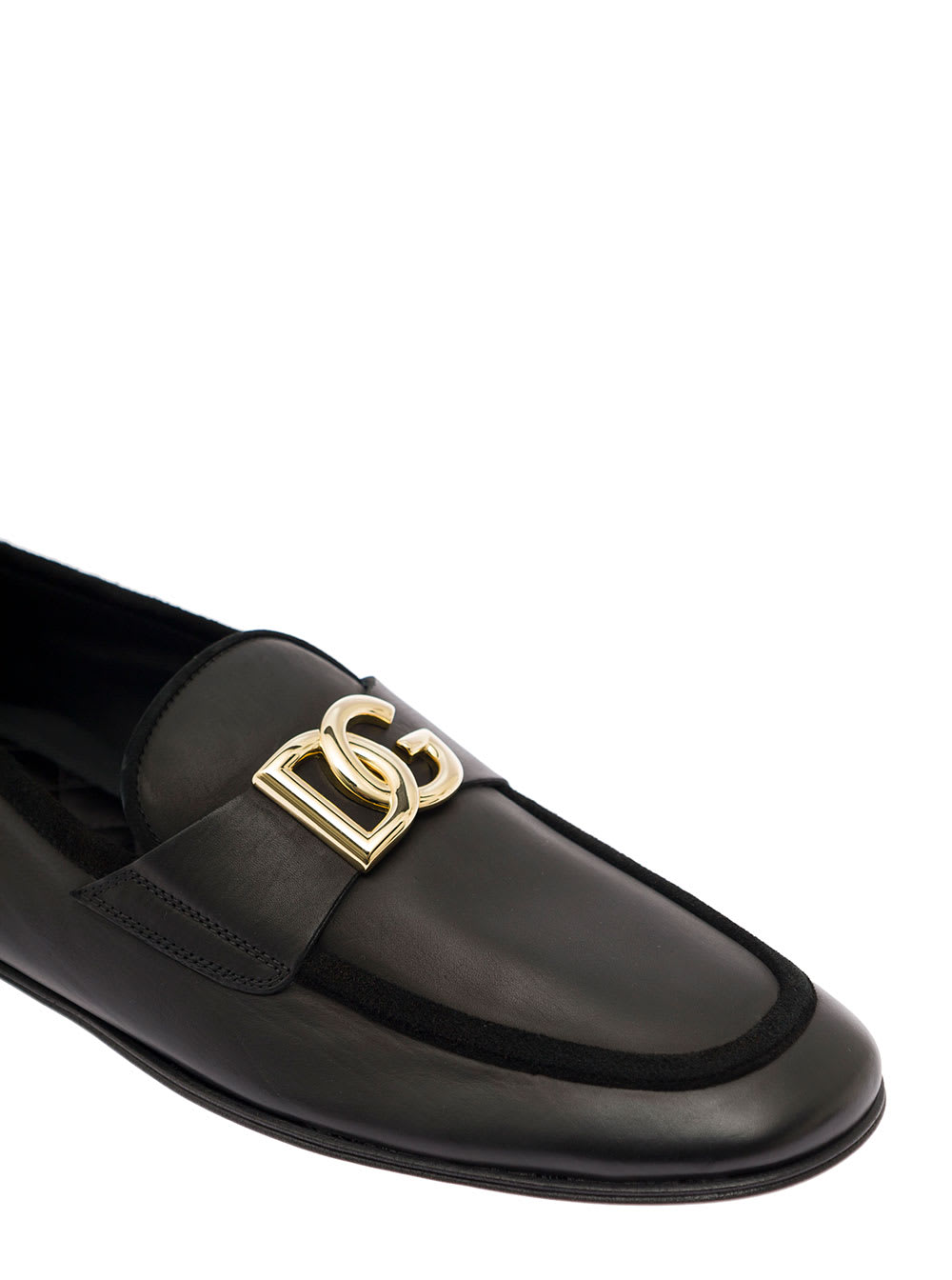 Shop Dolce & Gabbana Black Loafers With Interlocking Dg Logo Placque In Leather Man