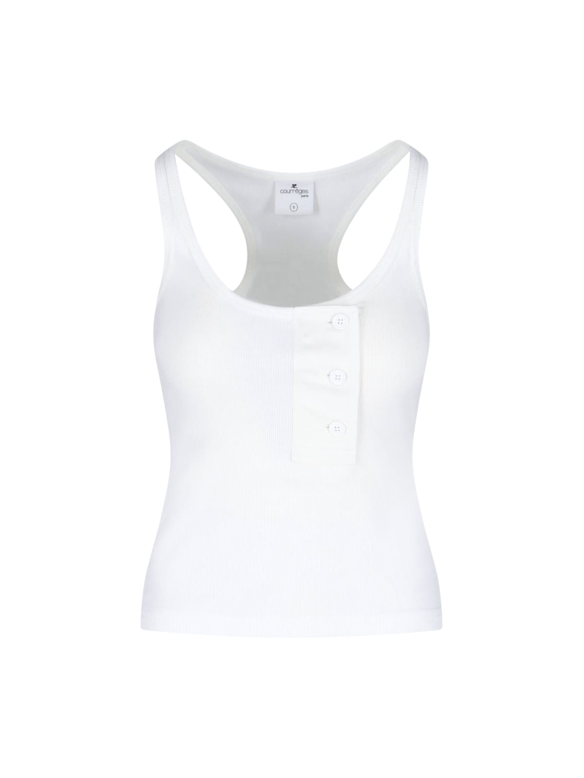Courrèges Sleeveless Racerback Ribbed Top Buttons In White