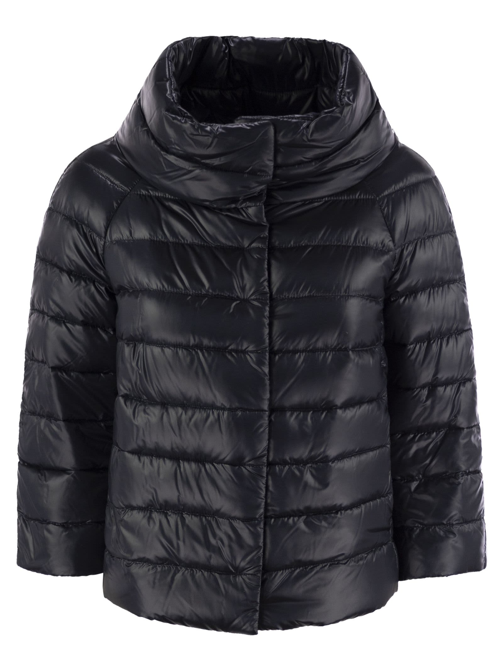 Herno Woman Puffer Black Size 6 Polyamide, Polyester, Cotton In Navy Blue