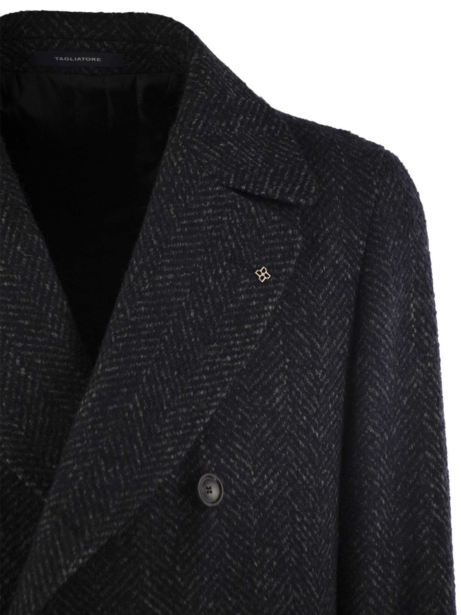 Shop Tagliatore Herringbone Double-breasted Coat In Blue