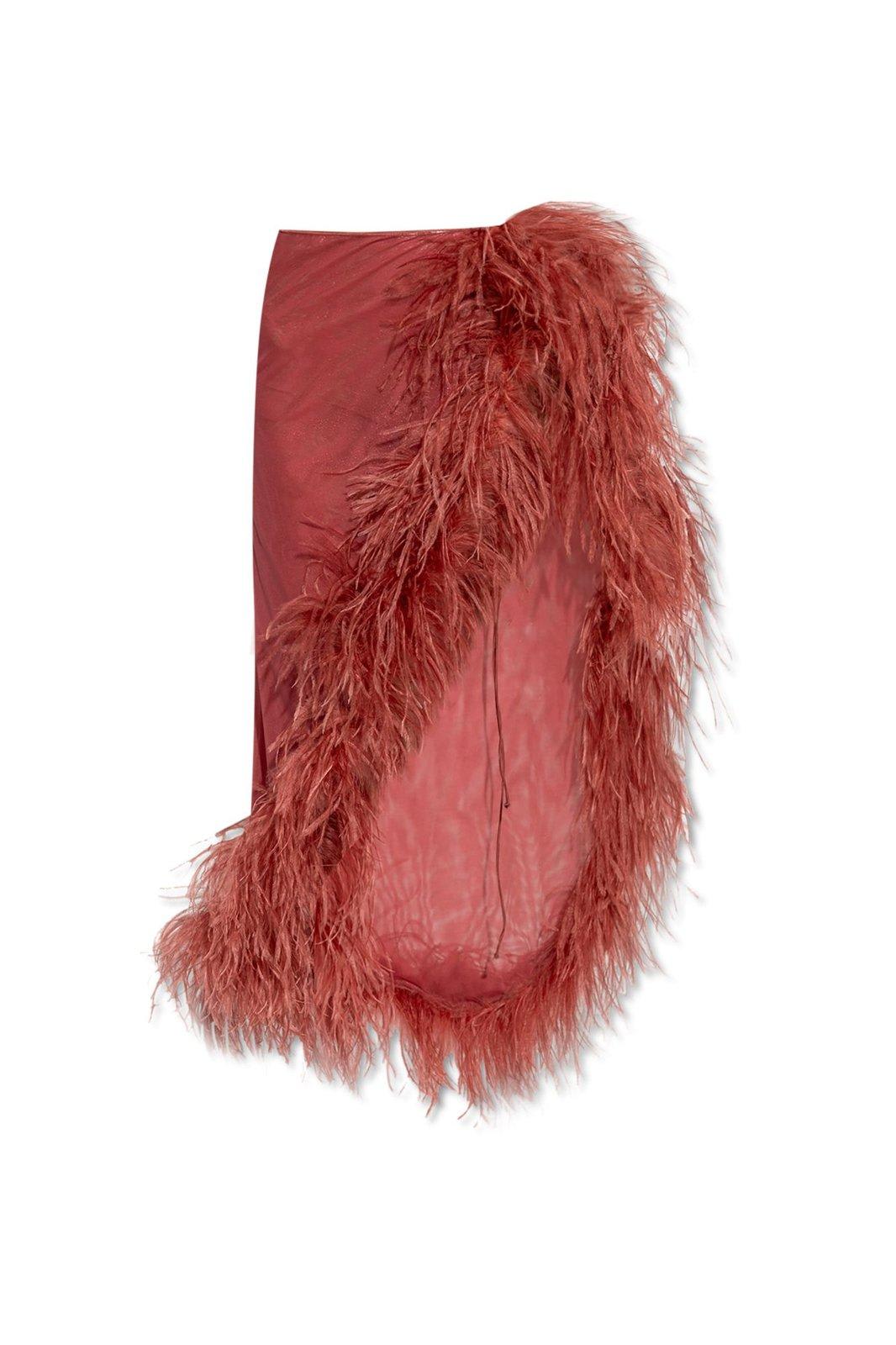 Oseree Feather-trim Asymmetric Skirt