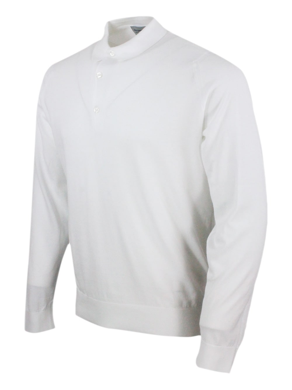 Shop John Smedley Long-sleeved Polo Shirt In Extrafine Cotton Thread With Three Buttons In White