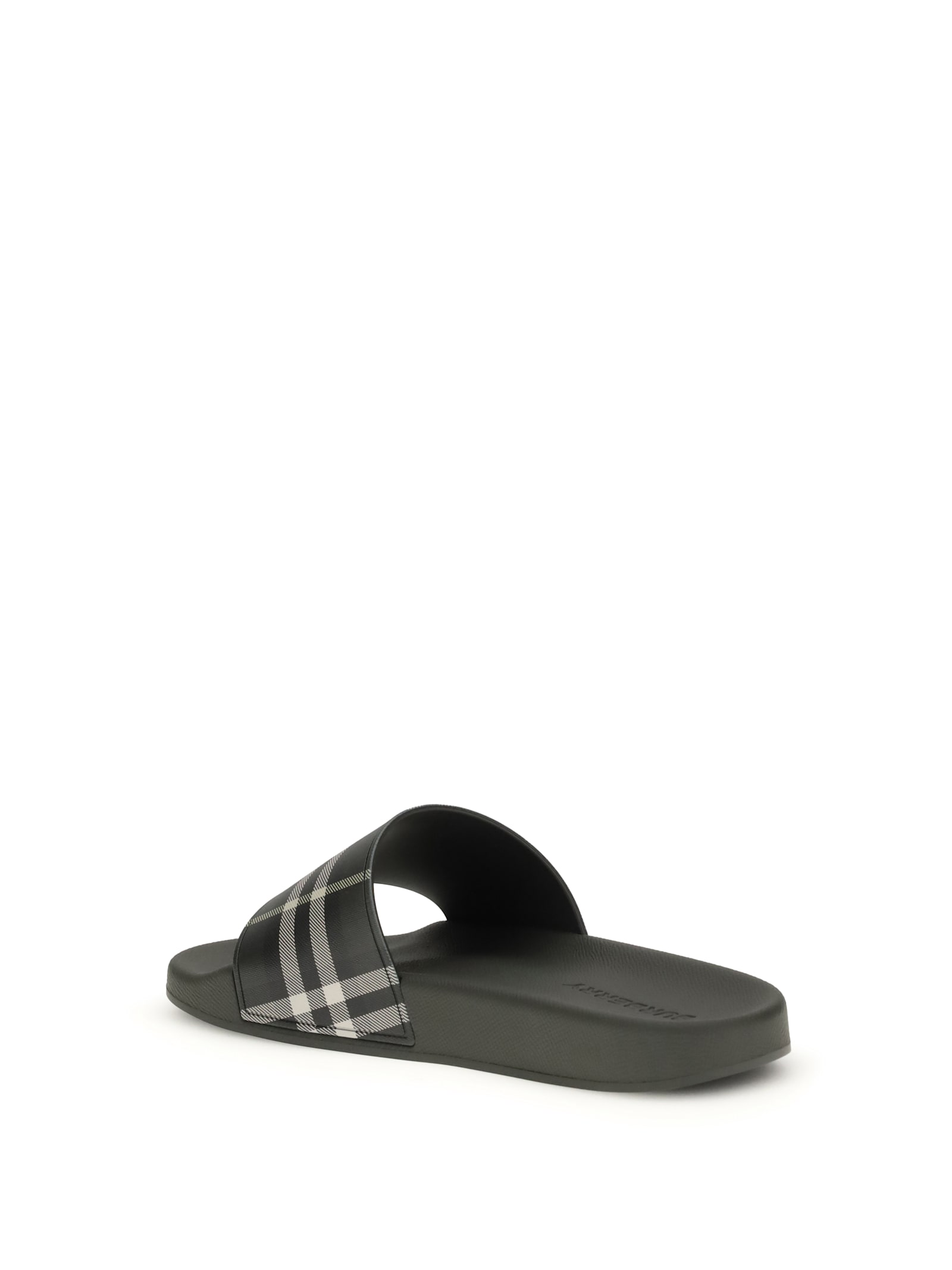 Burberry Men Dark Green Sandals With Check Motif On The Front In Rubber Man In Green