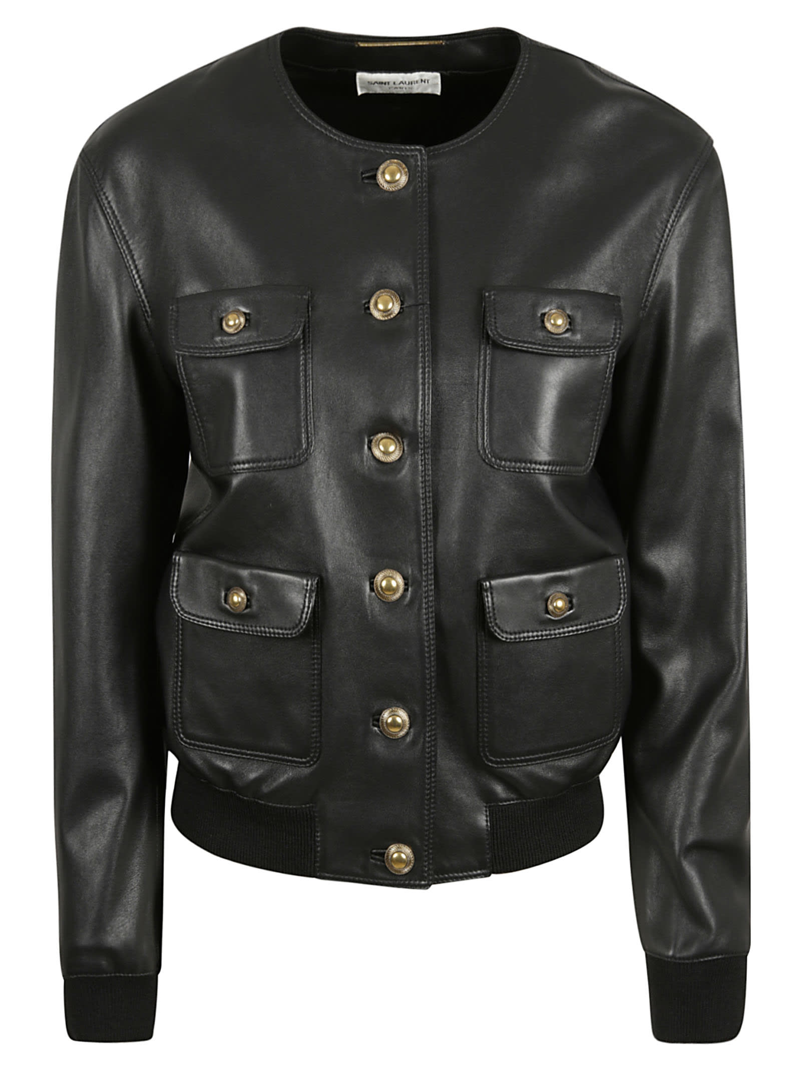 Saint Laurent Shiny Leather Ribbed Waist Jacket
