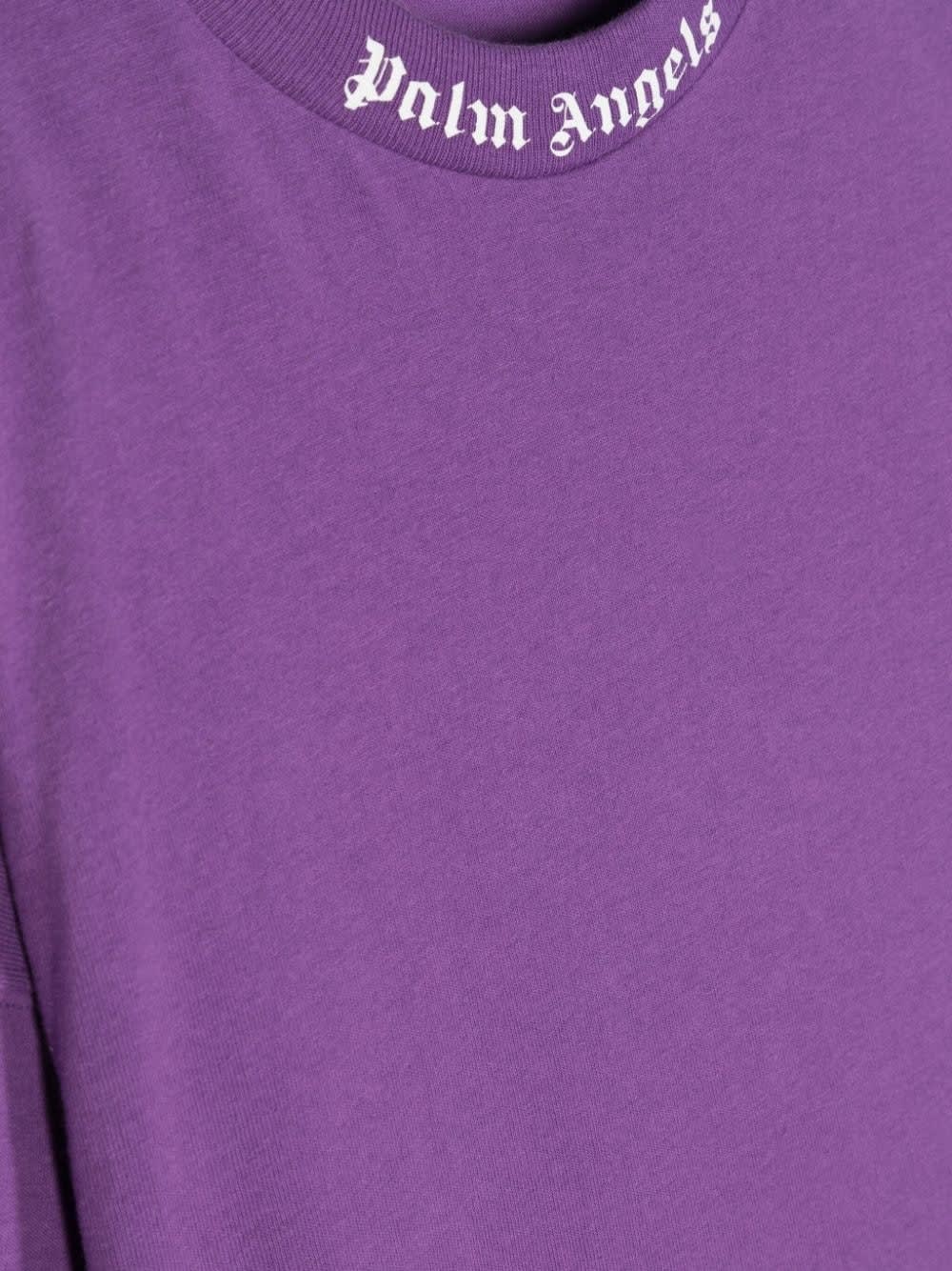 Shop Palm Angels Purple T-shirt With Classic Logo