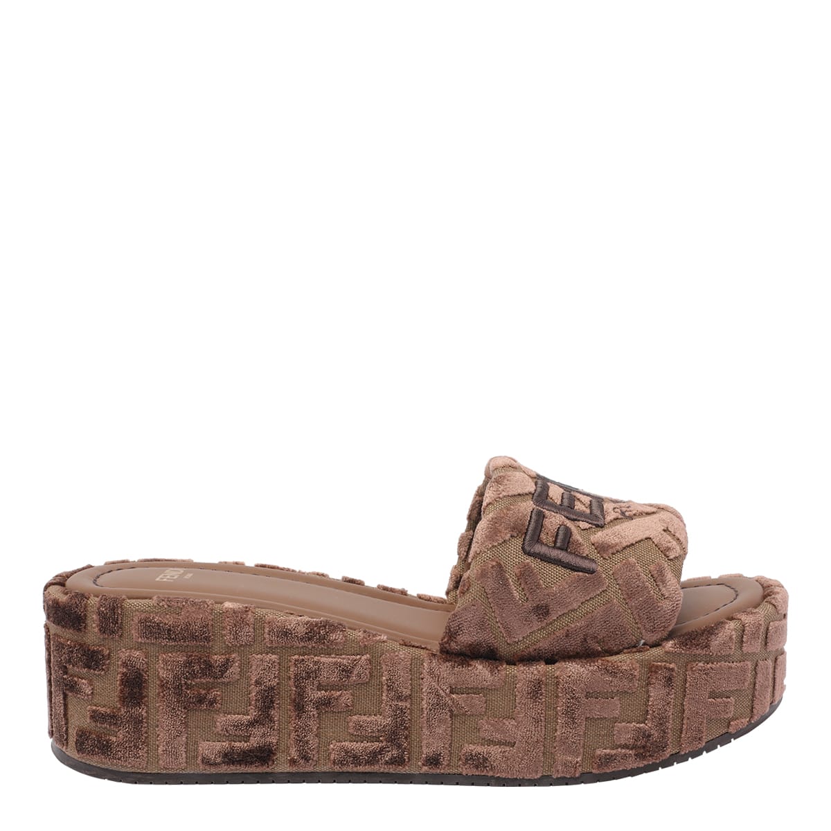 Fendi Sunshine Platform Wedge Slide Sandal In Brown