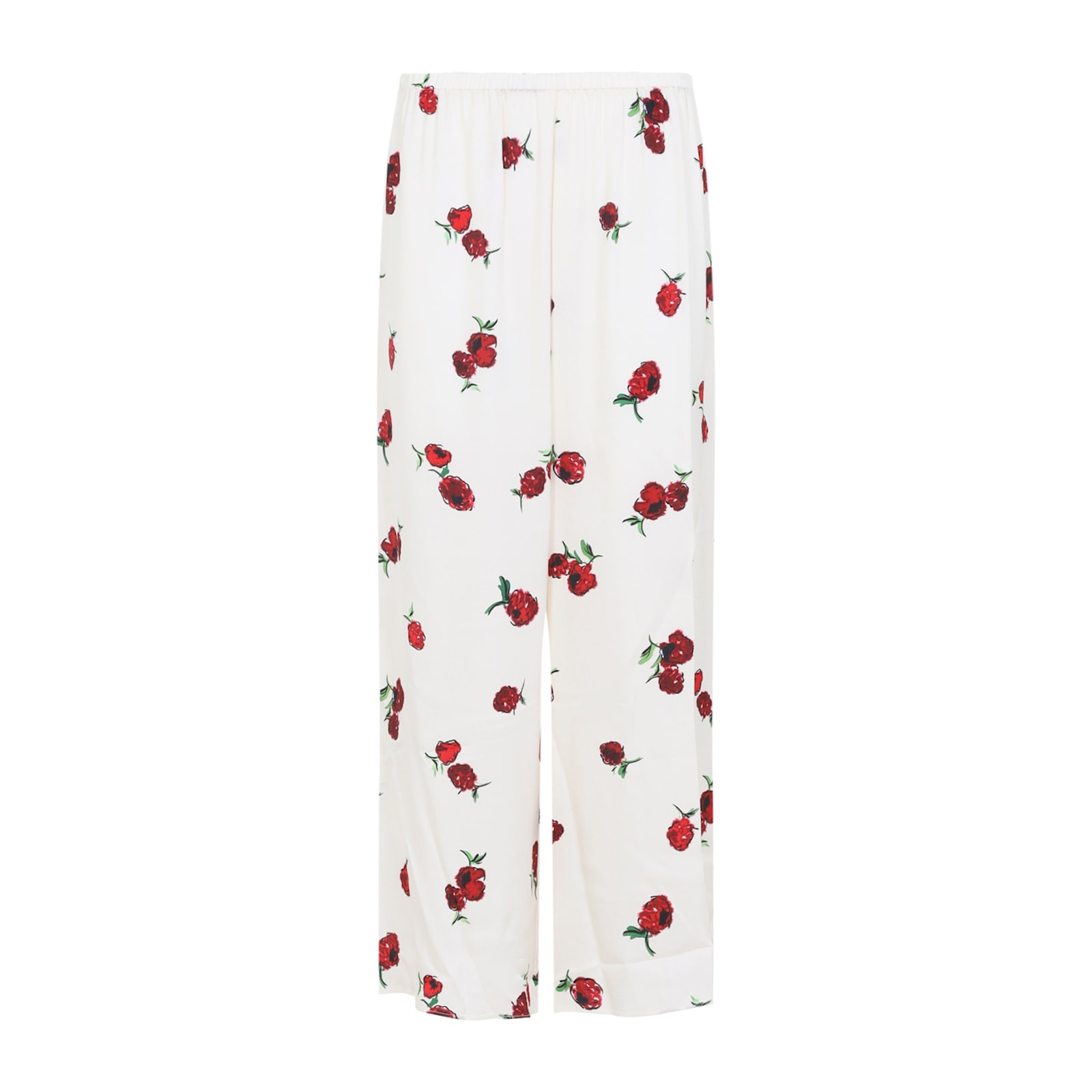 Khaite Raspberry Floral Print Wide-leg Cupro Pants In White