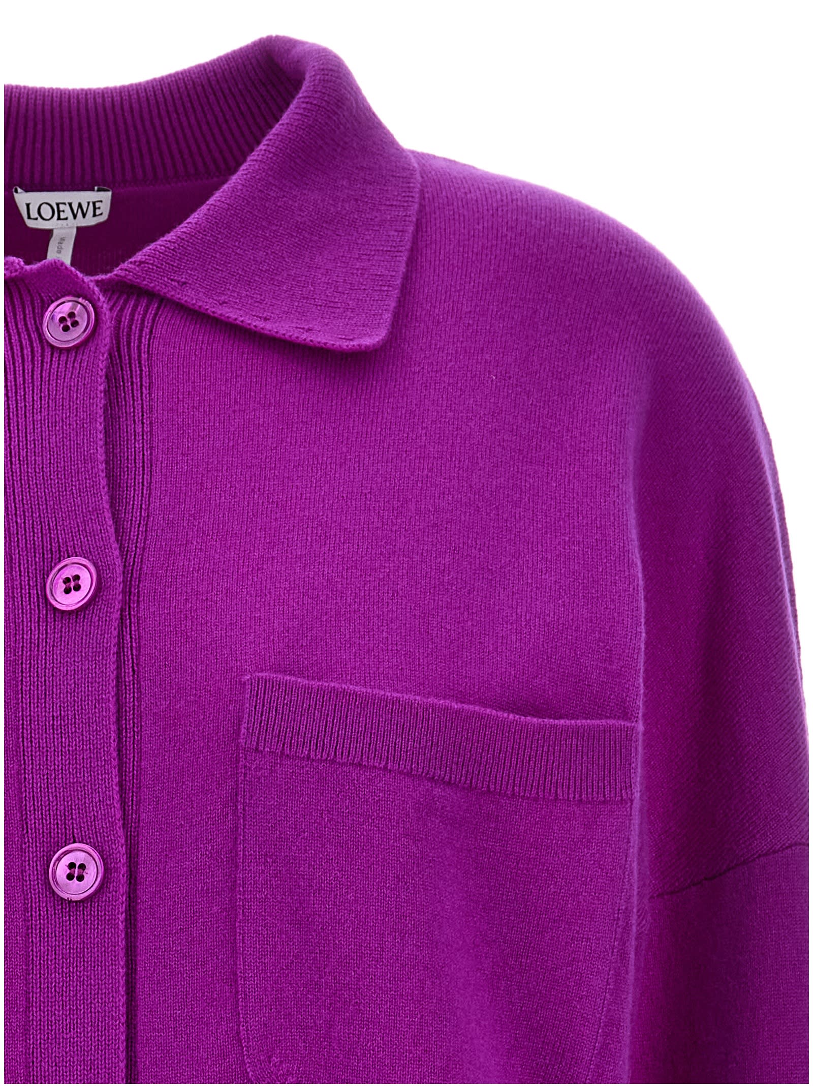 Shop Loewe Logo Embroidery Cardigan In Purple