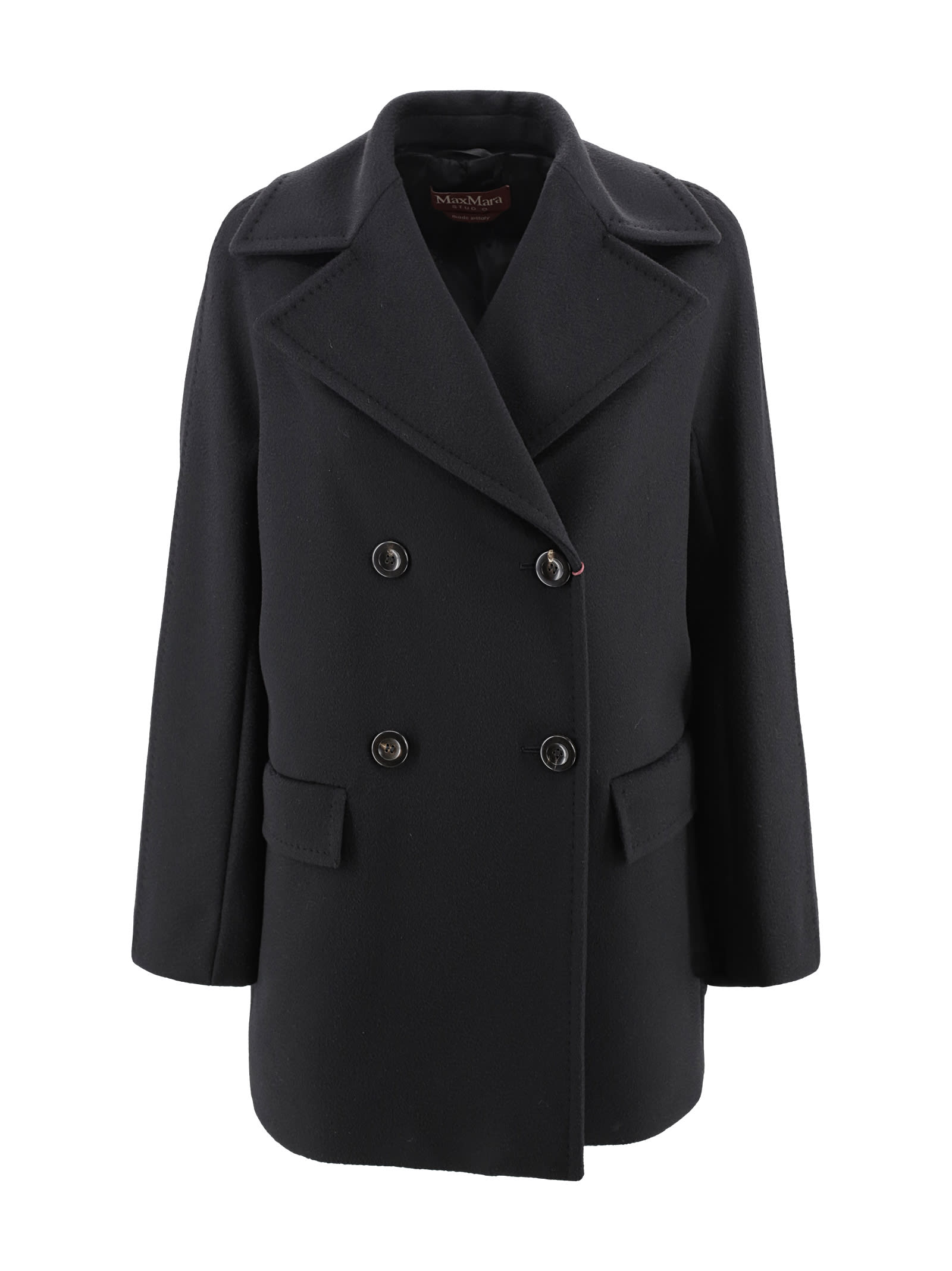 Shop Max Mara Double-breasted Wool Caban In Black