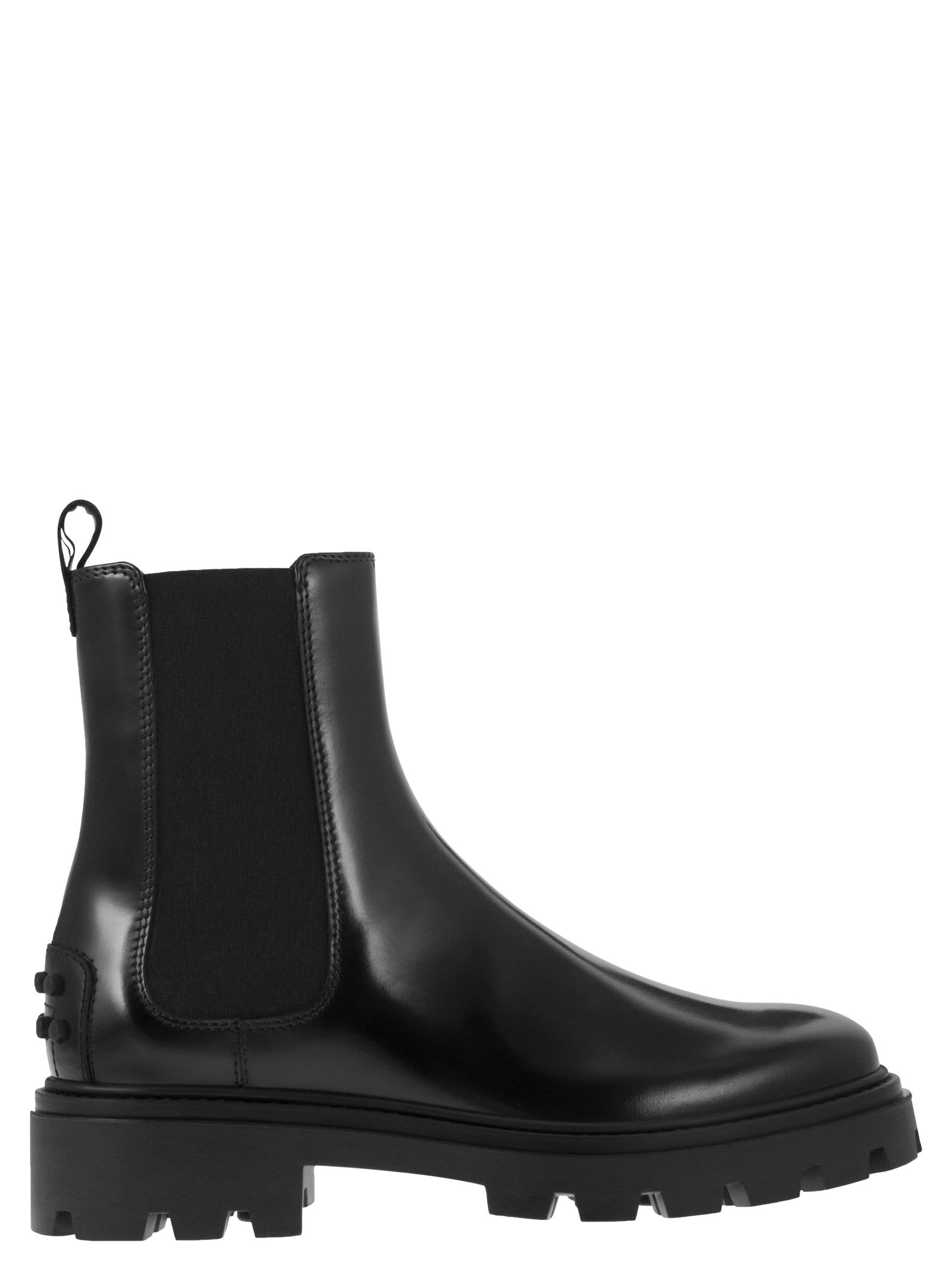 TOD'S BLACK BEATLES BOOTIE WITH STRETCH INSERTS AND RUBBER DETAIL IN LEATHER WOMAN