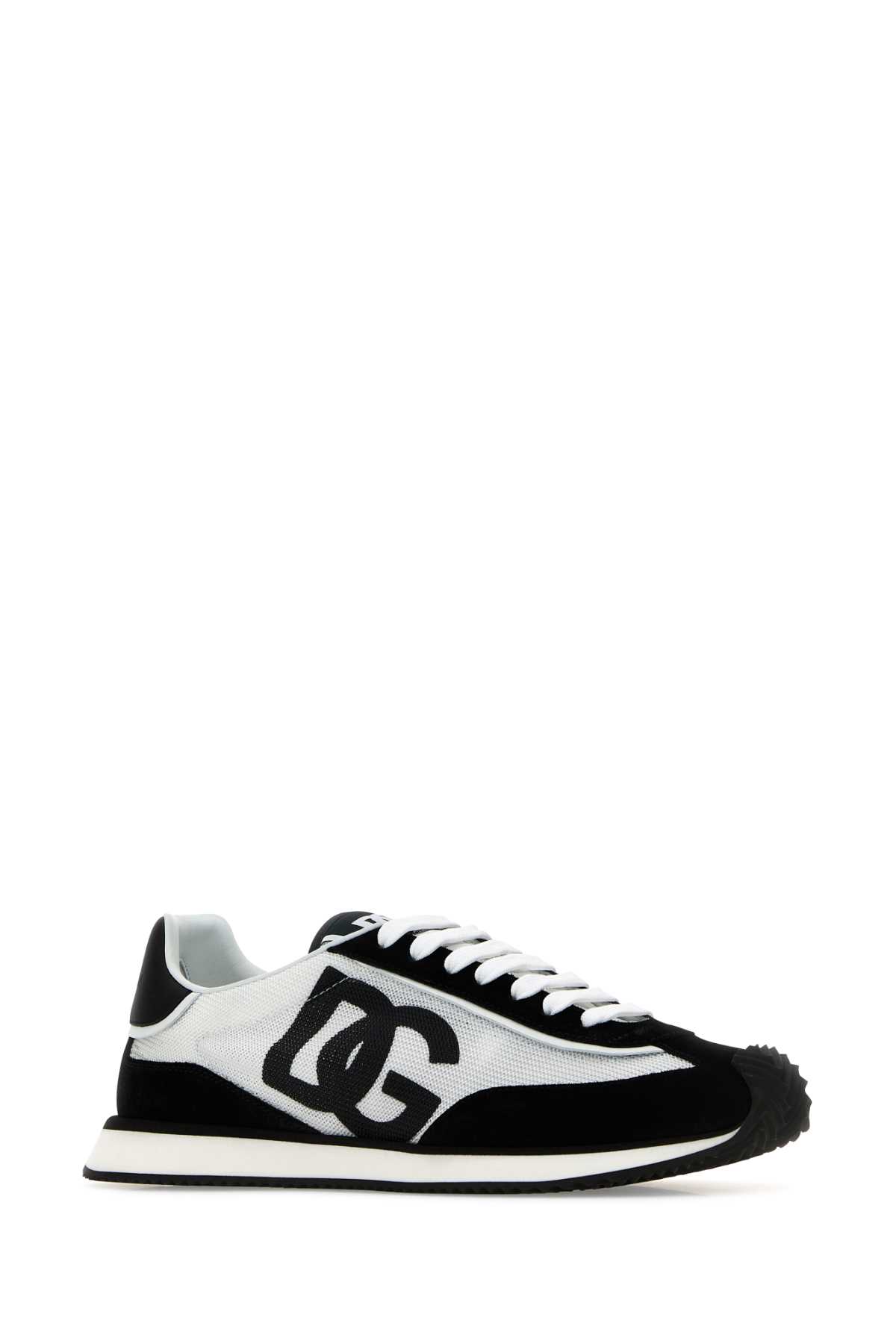 Shop Dolce & Gabbana Two-tone Mesh And Suede Dg Aria Sneakers In Whiteblack