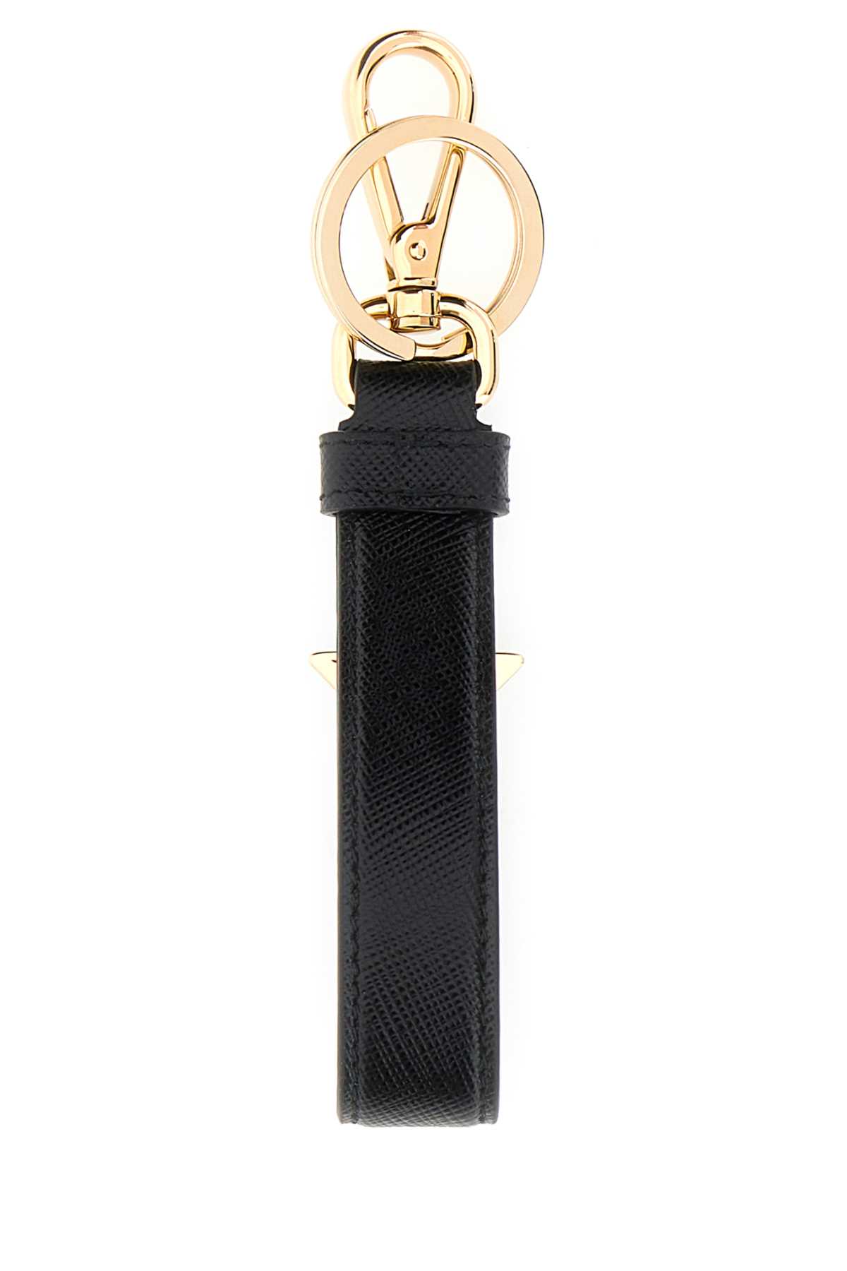 Prada Black Leather Key Ring In F0002