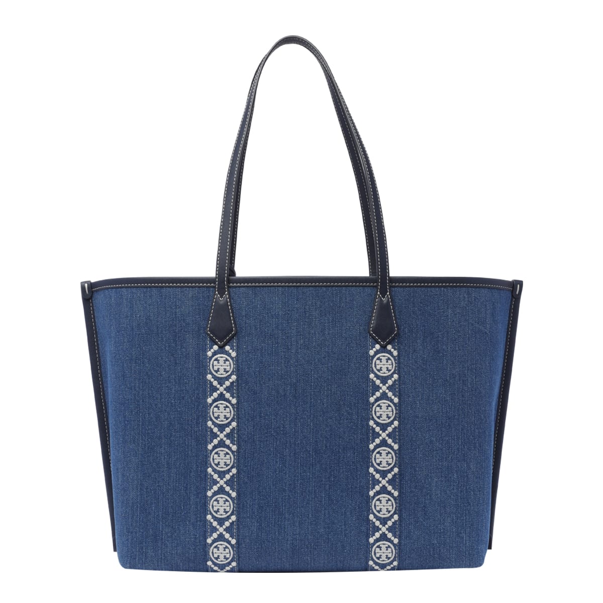 Shop Tory Burch Perry 3 Compartments Denim Shopping Bag In Blue