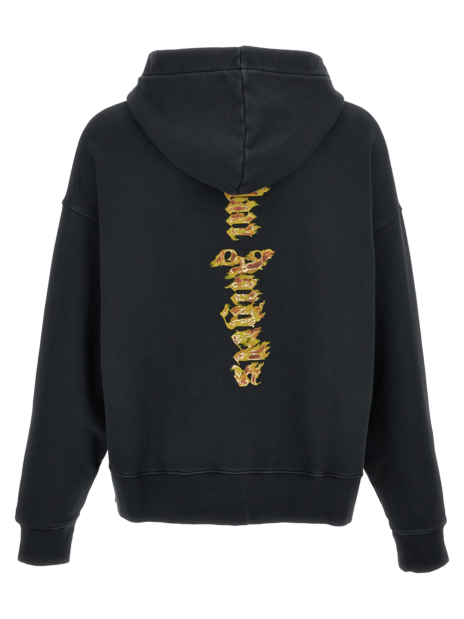 Shop Palm Angels Burning Palm Hoodie In Black Gold