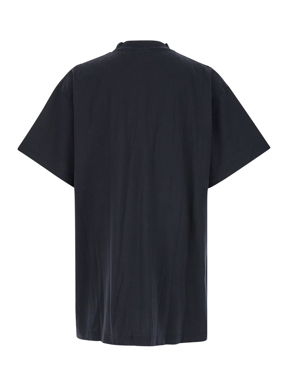 Shop Balenciaga Black Crewneck T-shirt With Maxi Logo Lettering On The Front In Cotton Man