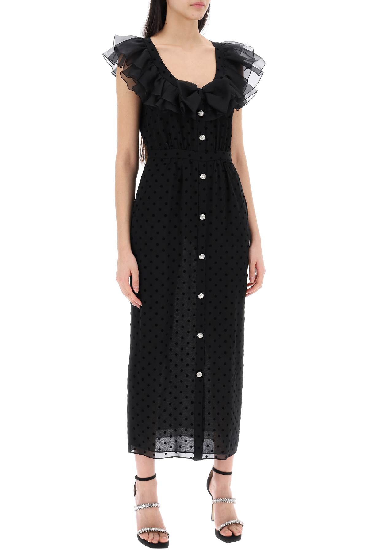 Shop Alessandra Rich Polka Dot Midi Dress In Ge In Black (black)