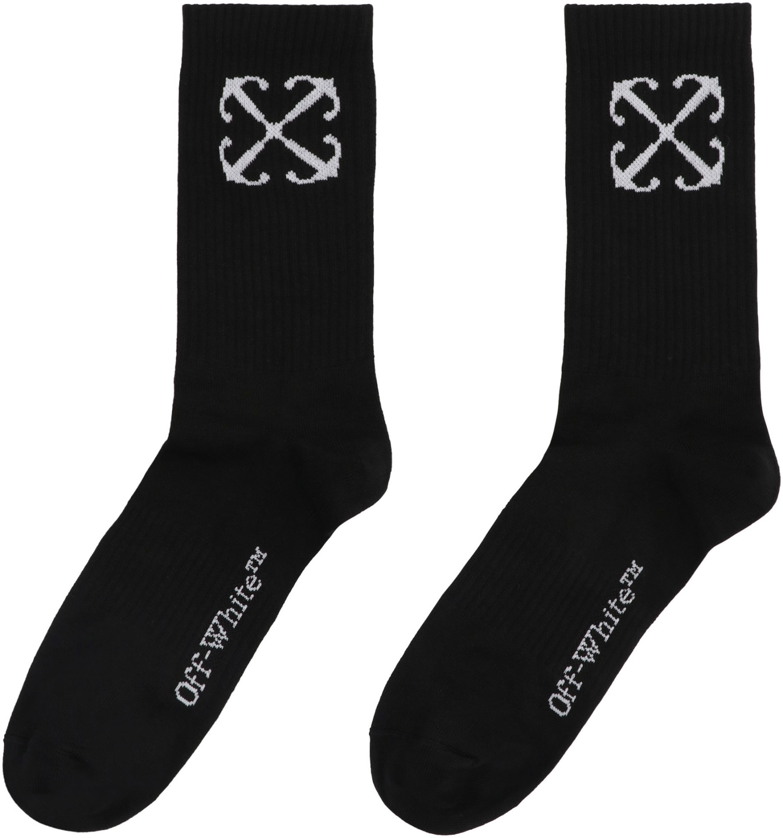 Shop Off-white Logo Cotton Blend Socks In Black