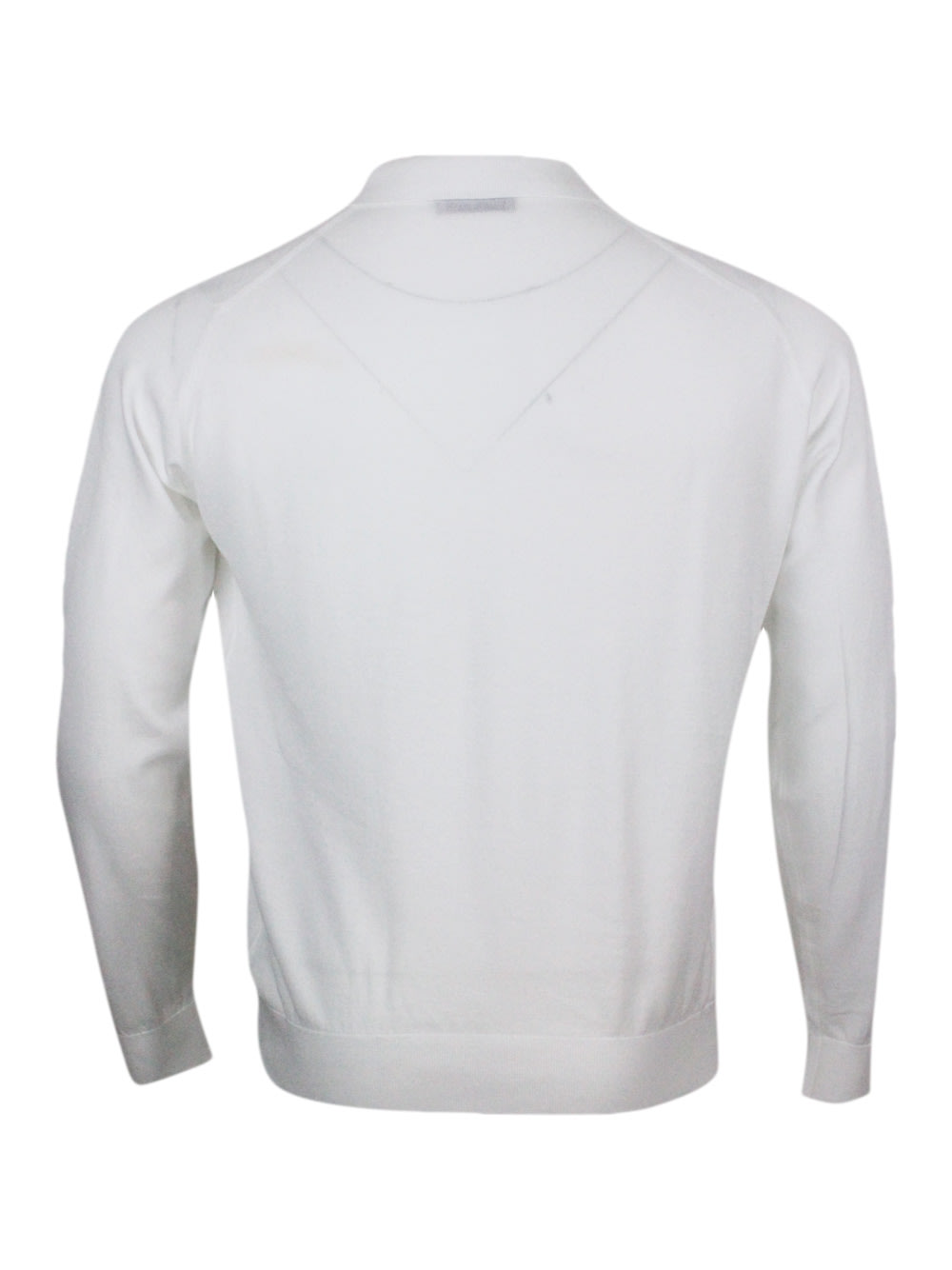 Shop John Smedley Long-sleeved Polo Shirt In Extrafine Cotton Thread With Three Buttons In White