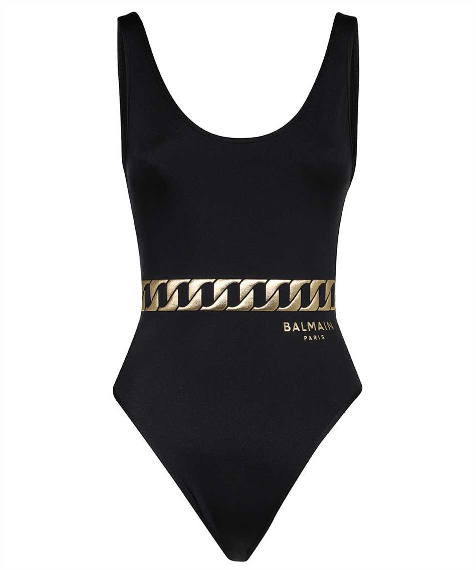 Shop Balmain Printed One-piece Swimsuit In Black