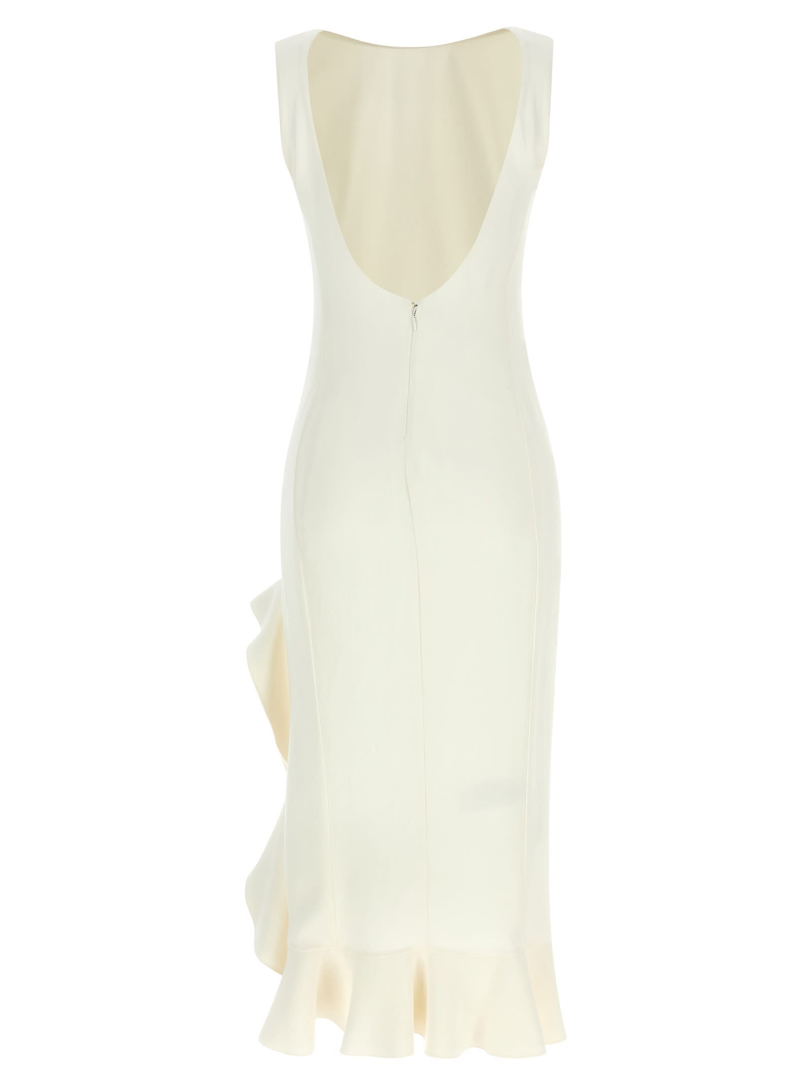 Pinko Ruffle Detail Midi Dress With Scoop Back In White