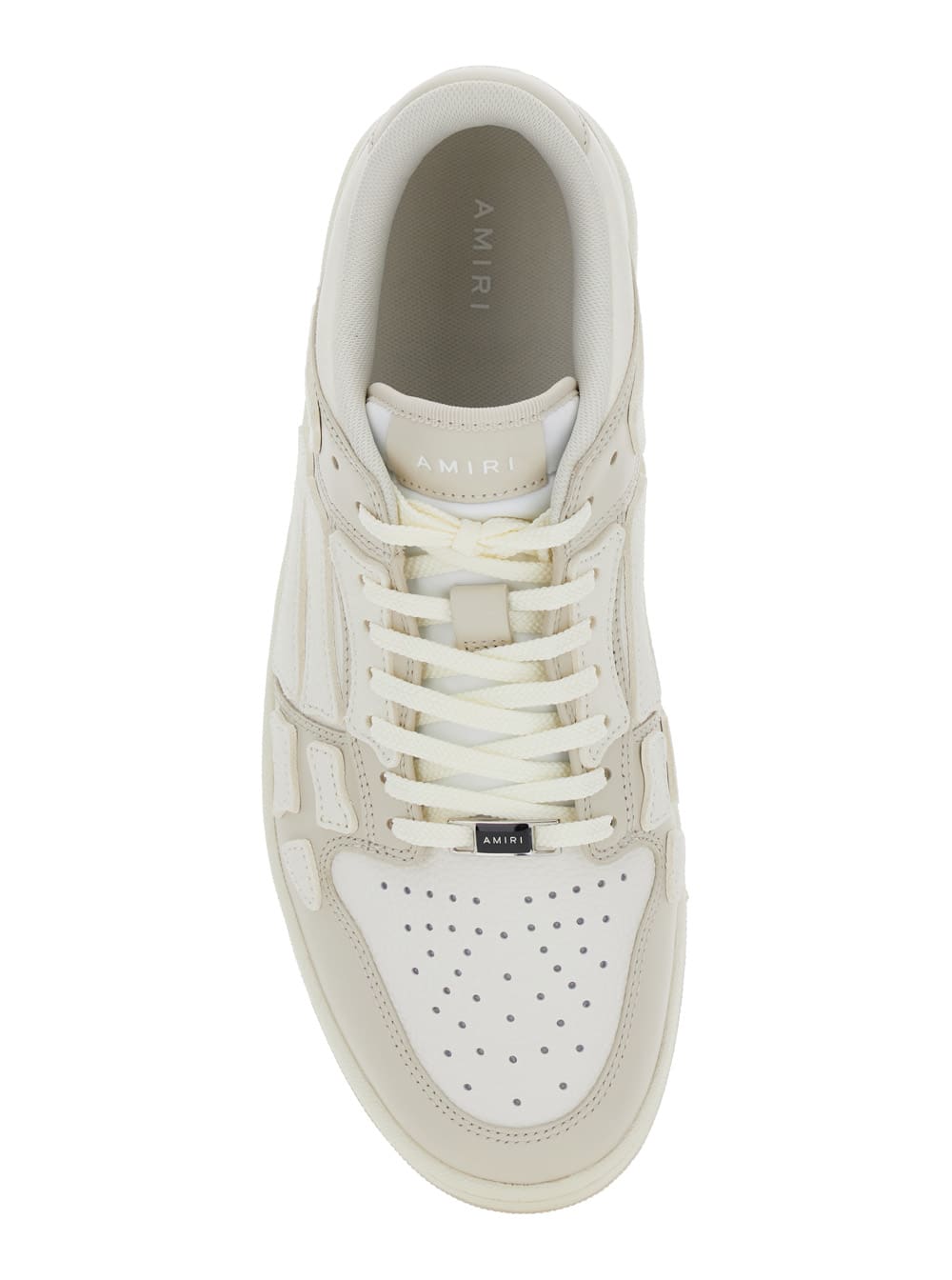 Amiri Skel Top Low White Sneakers With Skeleton Patch In Leather Man In Beige