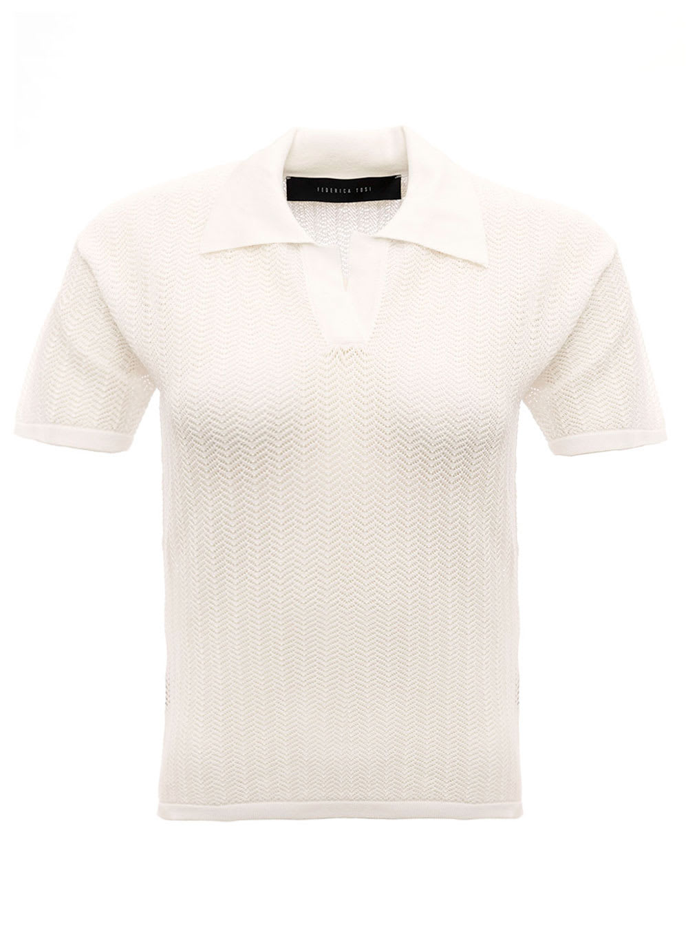 Federica Tosi White Perforated Viscose Polo Shirt