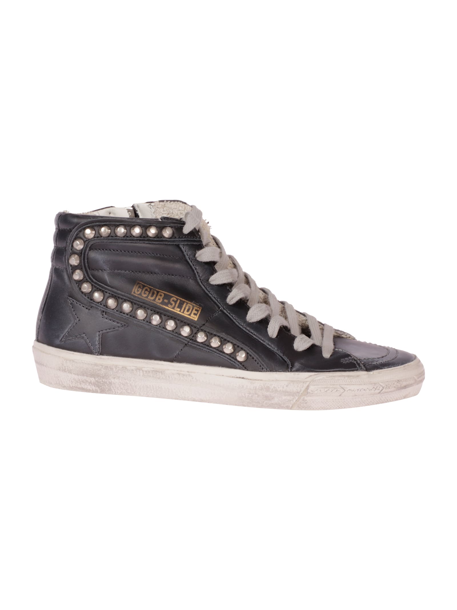 Golden Goose Slide Classic Leather Upper Studs In Black