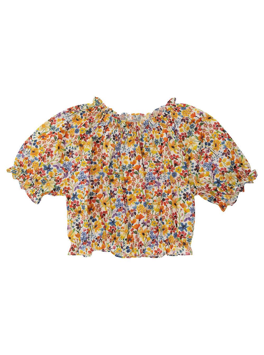 Shop Il Gufo Multicolor Short Sleeve Blouse With Floreal Print In Cotton Girl
