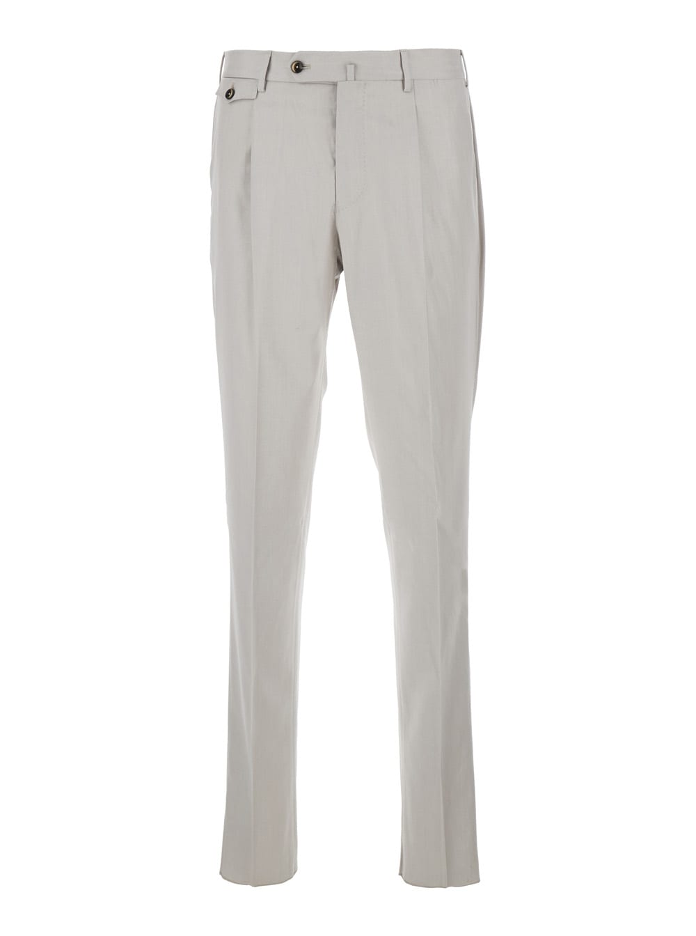 Shop Pt Torino Grey Pants With High Waist And Pences On The Front In Wool Blend Stretch Man