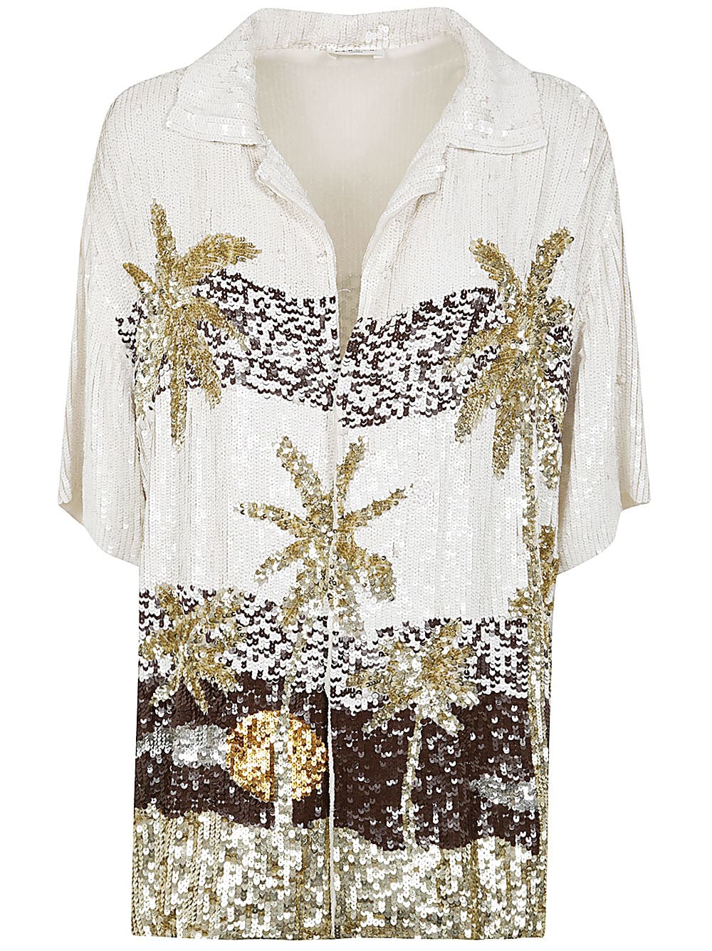 Shop P.a.r.o.s.h Palm Print Sequined Shirt In White Print