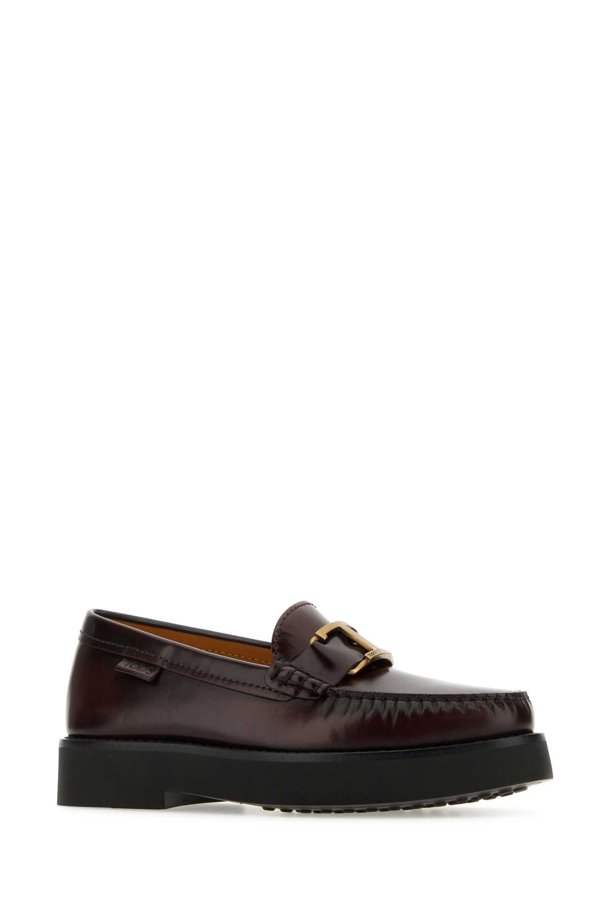 Shop Tod's Grape Leather Loafers In Cuoioscuro