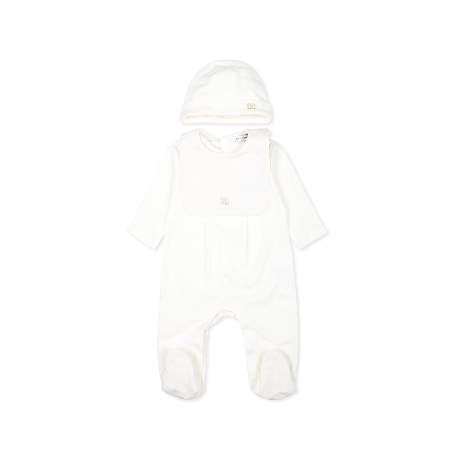 Shop Dolce & Gabbana White Babygrow Set For Babykids With Logo Dg