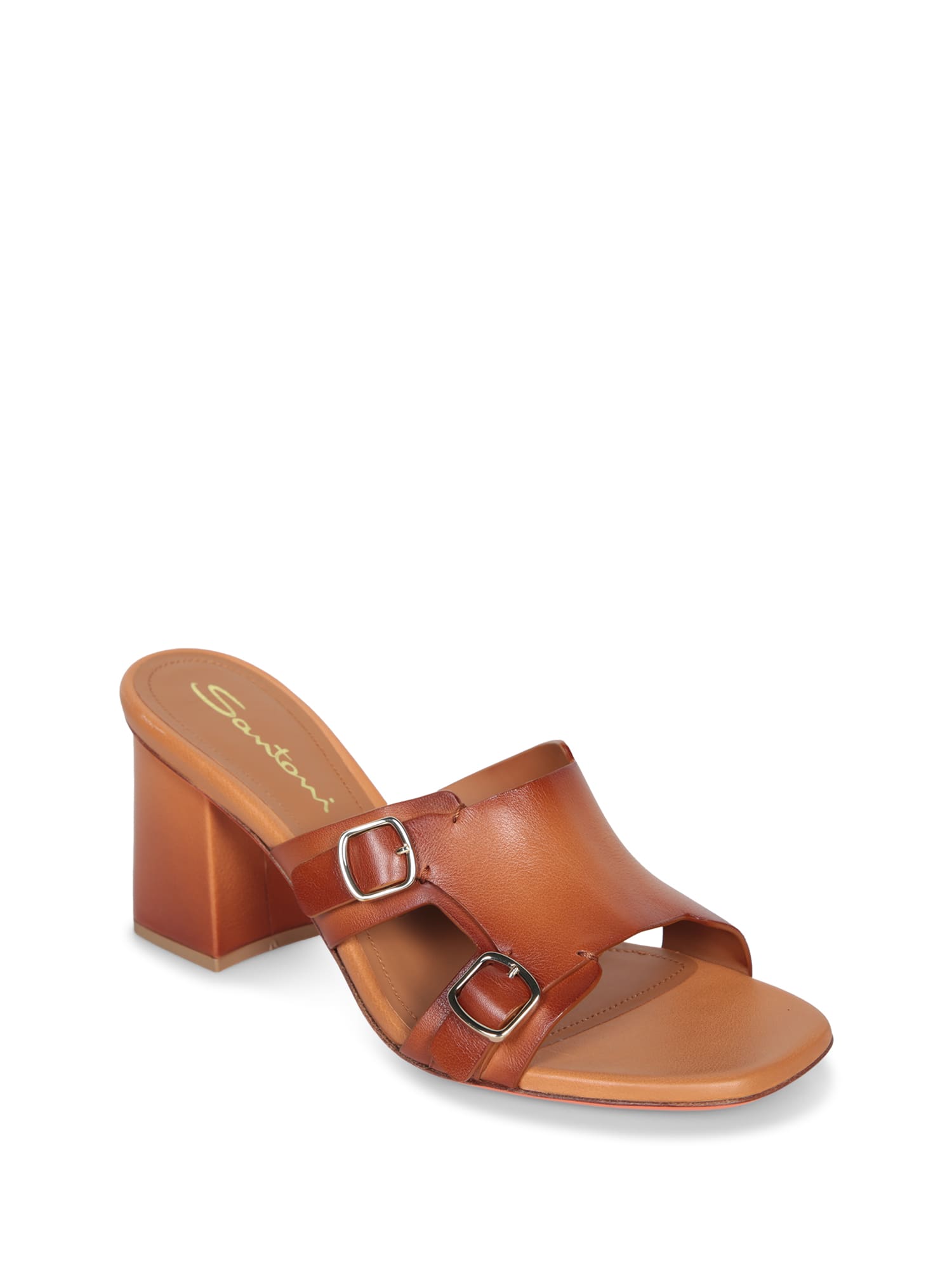 Santoni Brown Buckle Heel Sandal In Brown