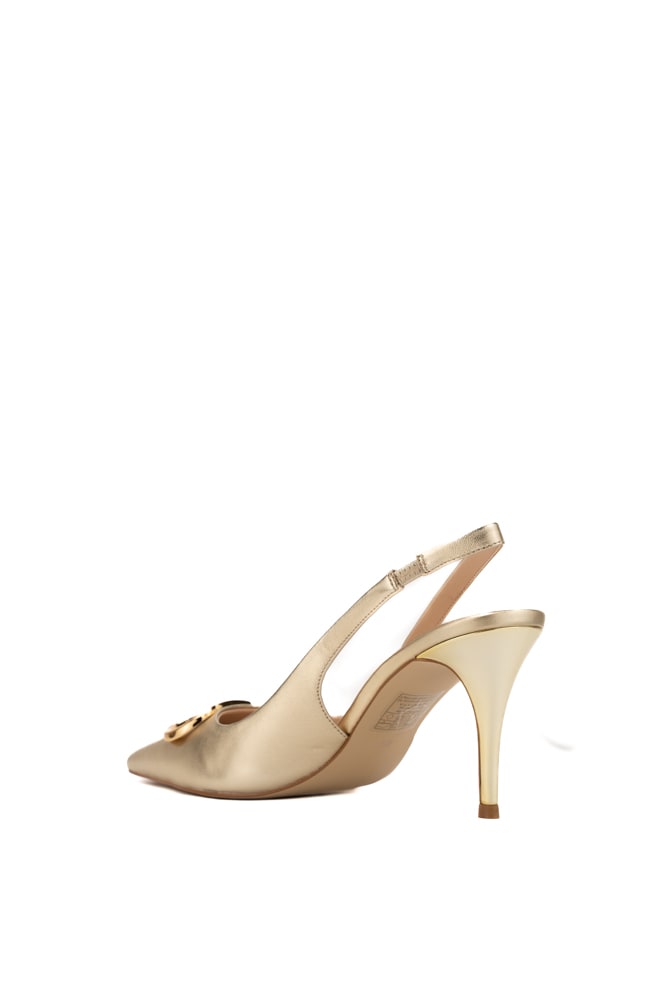 Shop Twinset Sling Back Pumps With Logo In Oro