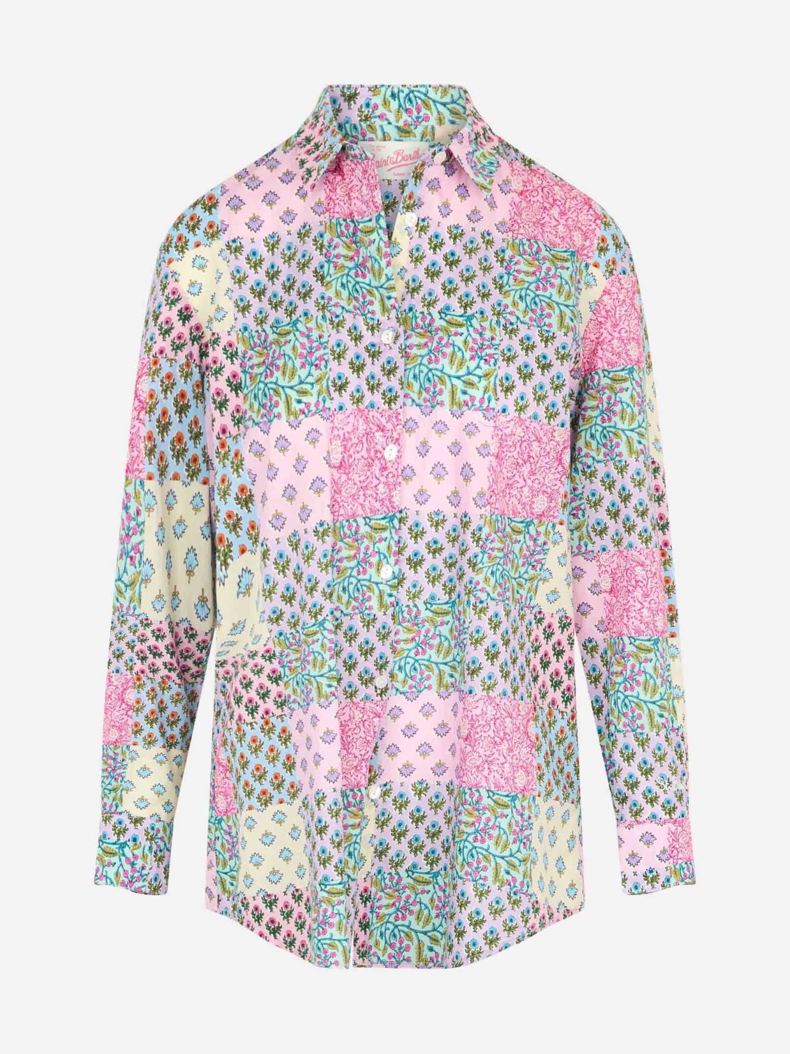 Shop Mc2 Saint Barth Woman Cotton Shirt Brigitte With Flower Print In Multicolor