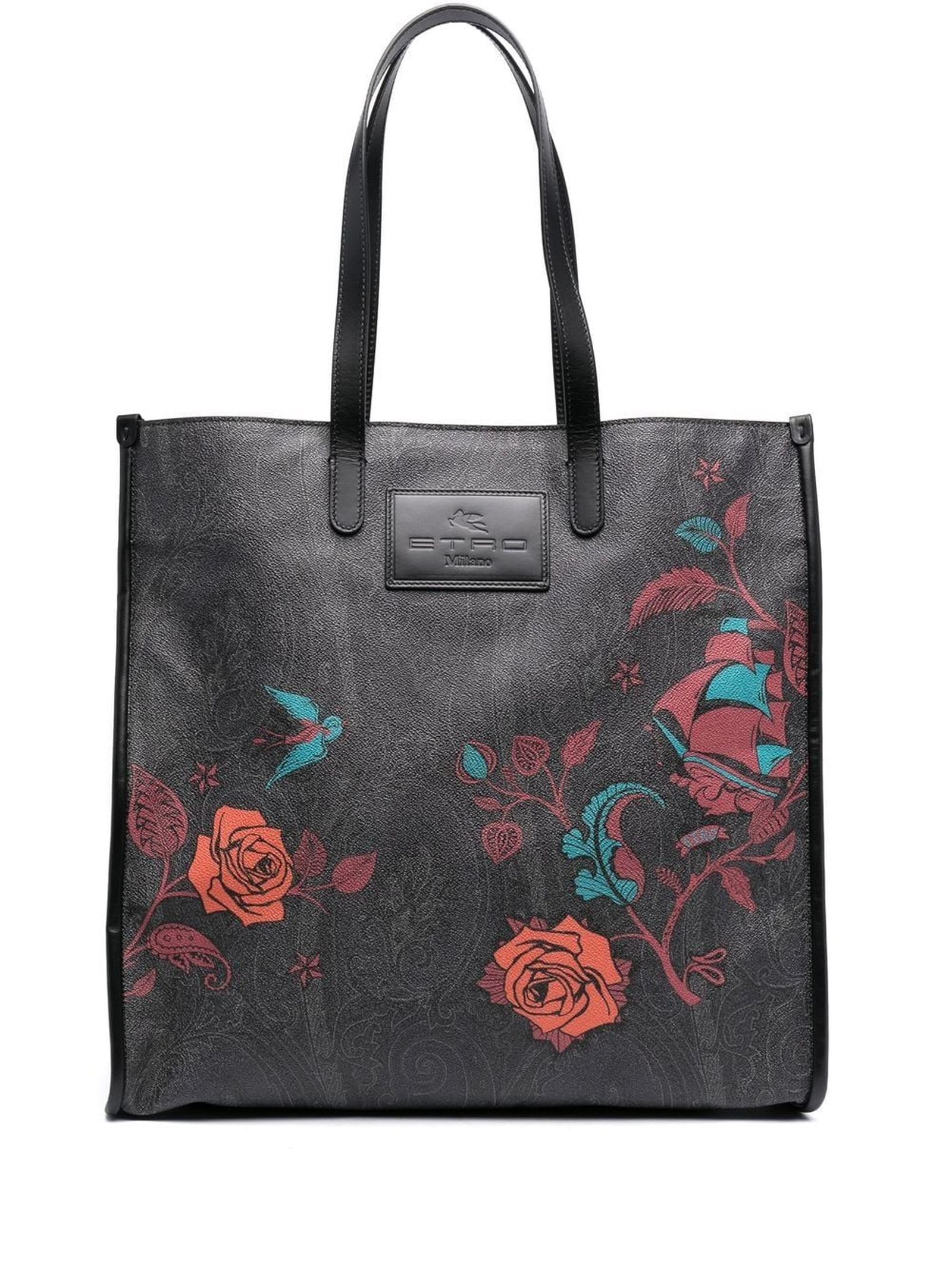 Etro Black Jacquard-woven Floral Tote Bag