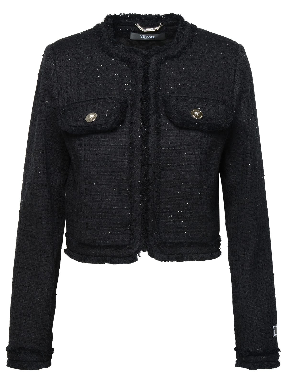 Shop Versace Black Cotton Blend Jacket