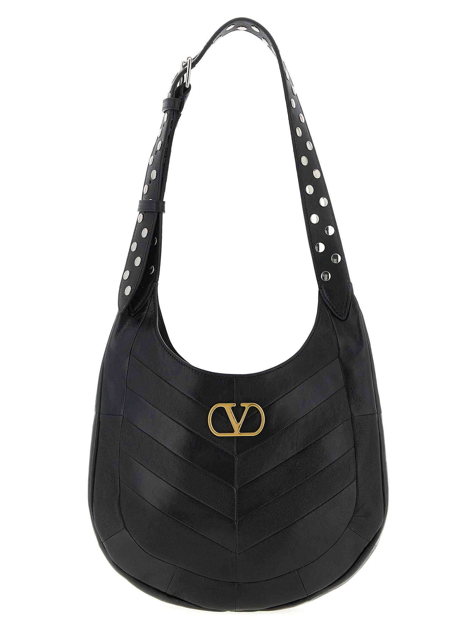 Valentino Garavani  Garavani Hoboho Small Hobo Bag In Chevron-patterned Nappa Leather Woman In Black