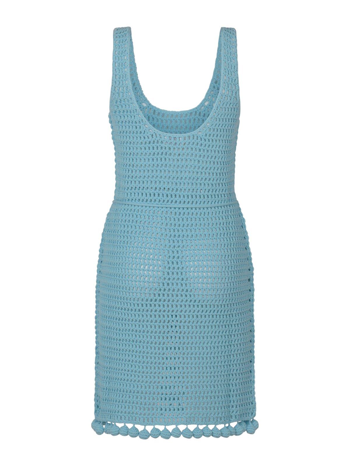 Shop Burberry Crochet-knit Belted-waist Sleeveless Dress In B6004