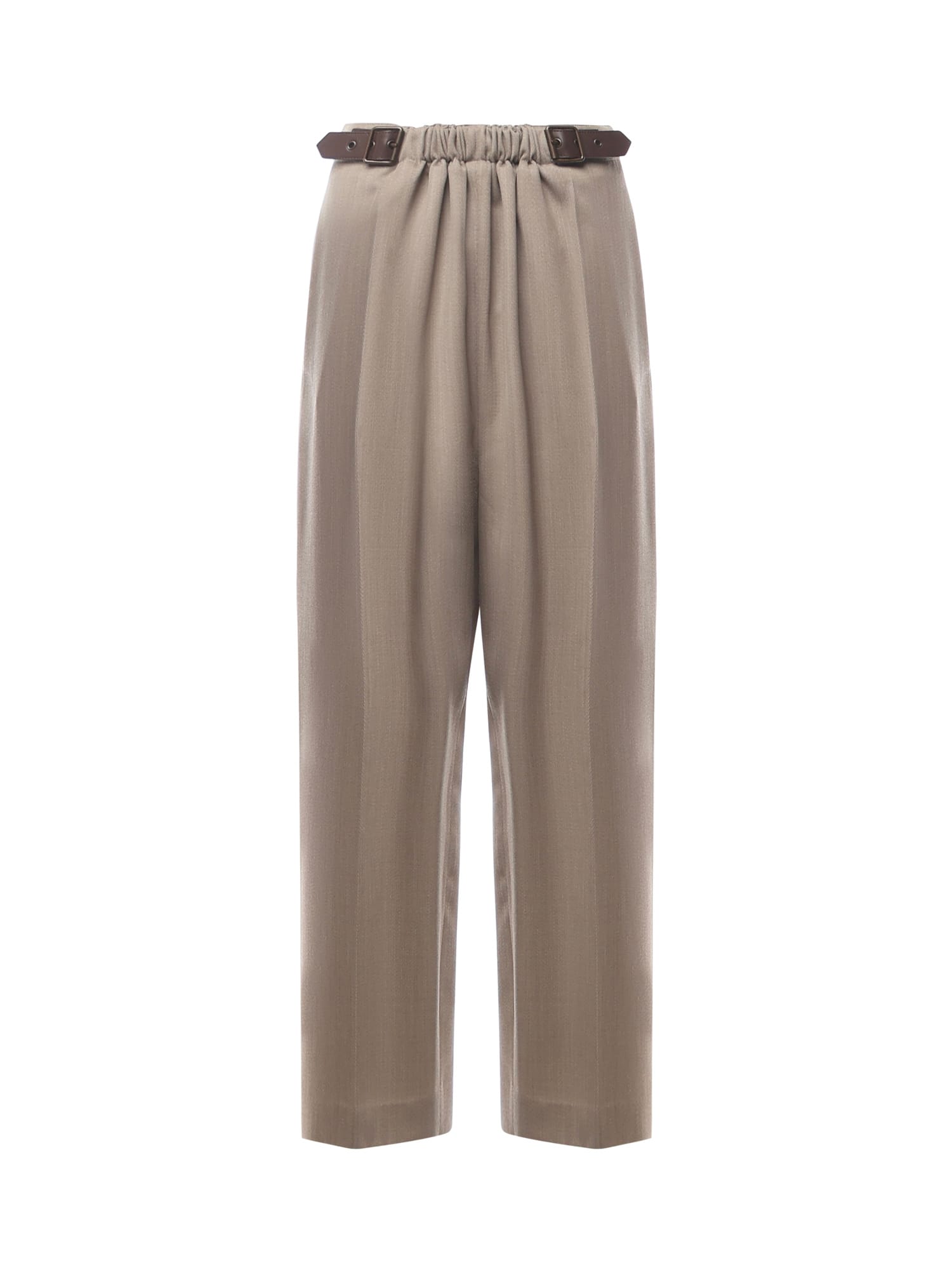 Loewe Wool Belted Trousers In Brown