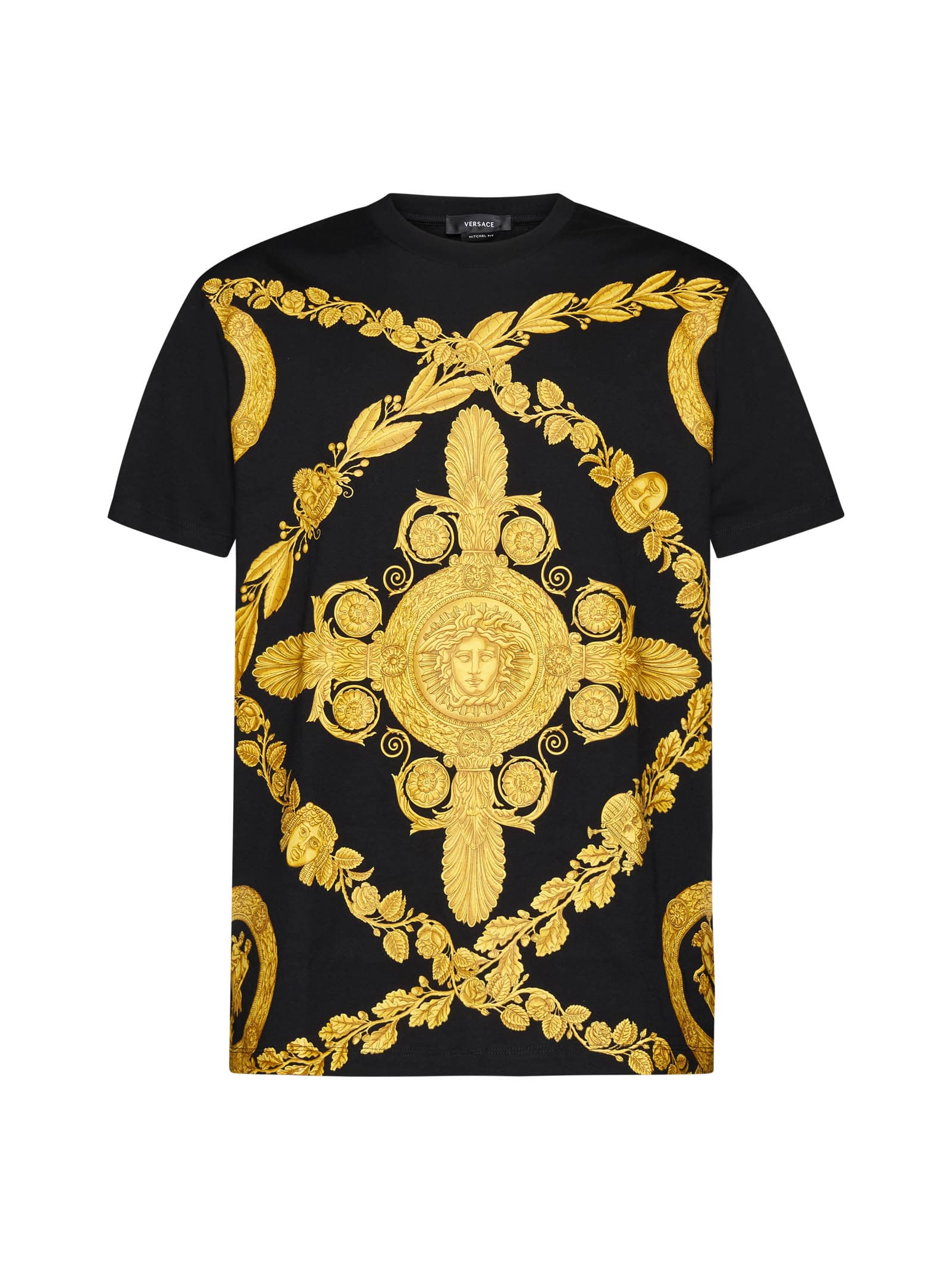 Versace Maschera Baroque Print T-shirt In Nero Oro