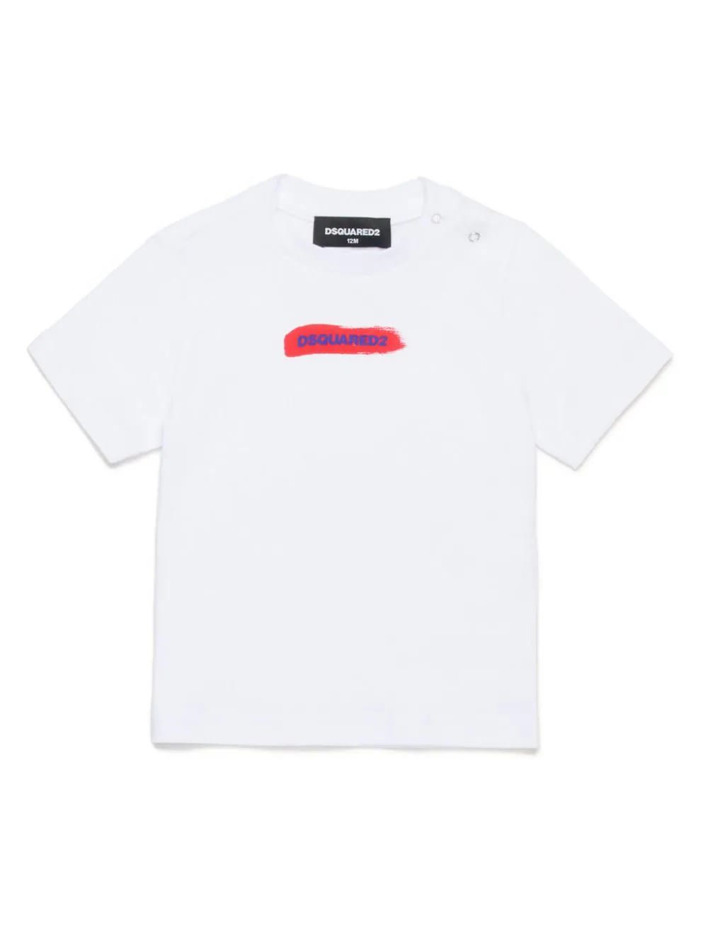 Dsquared2 Babies' White T-shirt With Brushstroke Effect With Contrasting Lettering