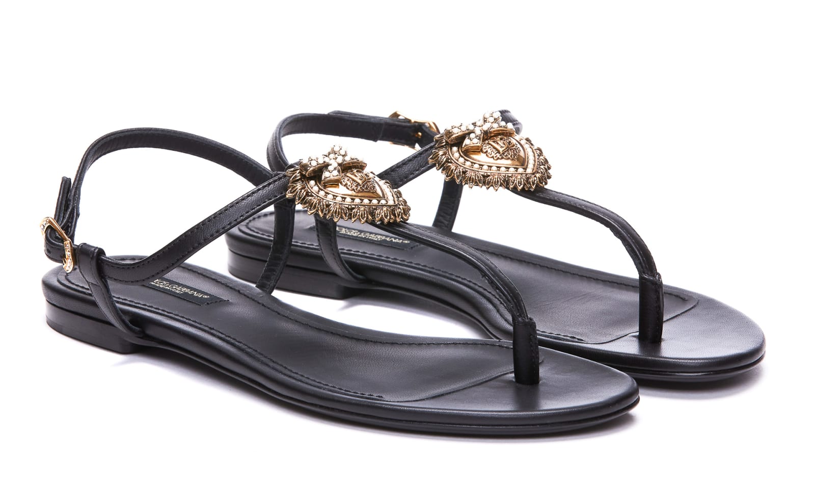 Shop Dolce & Gabbana Devotion Nappa Thong Sandals In Black