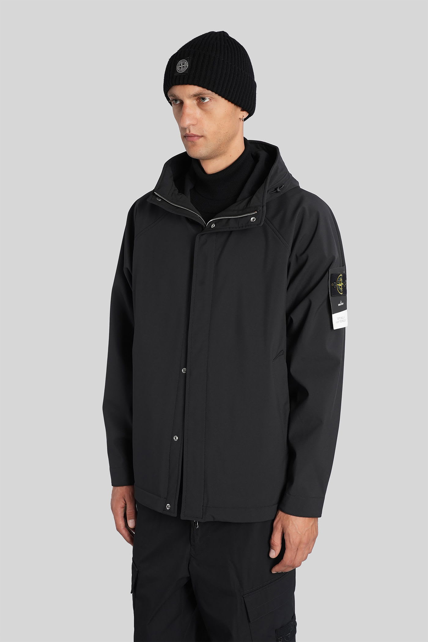 Stone Island Hooded Jacket Hand Pockets In Black