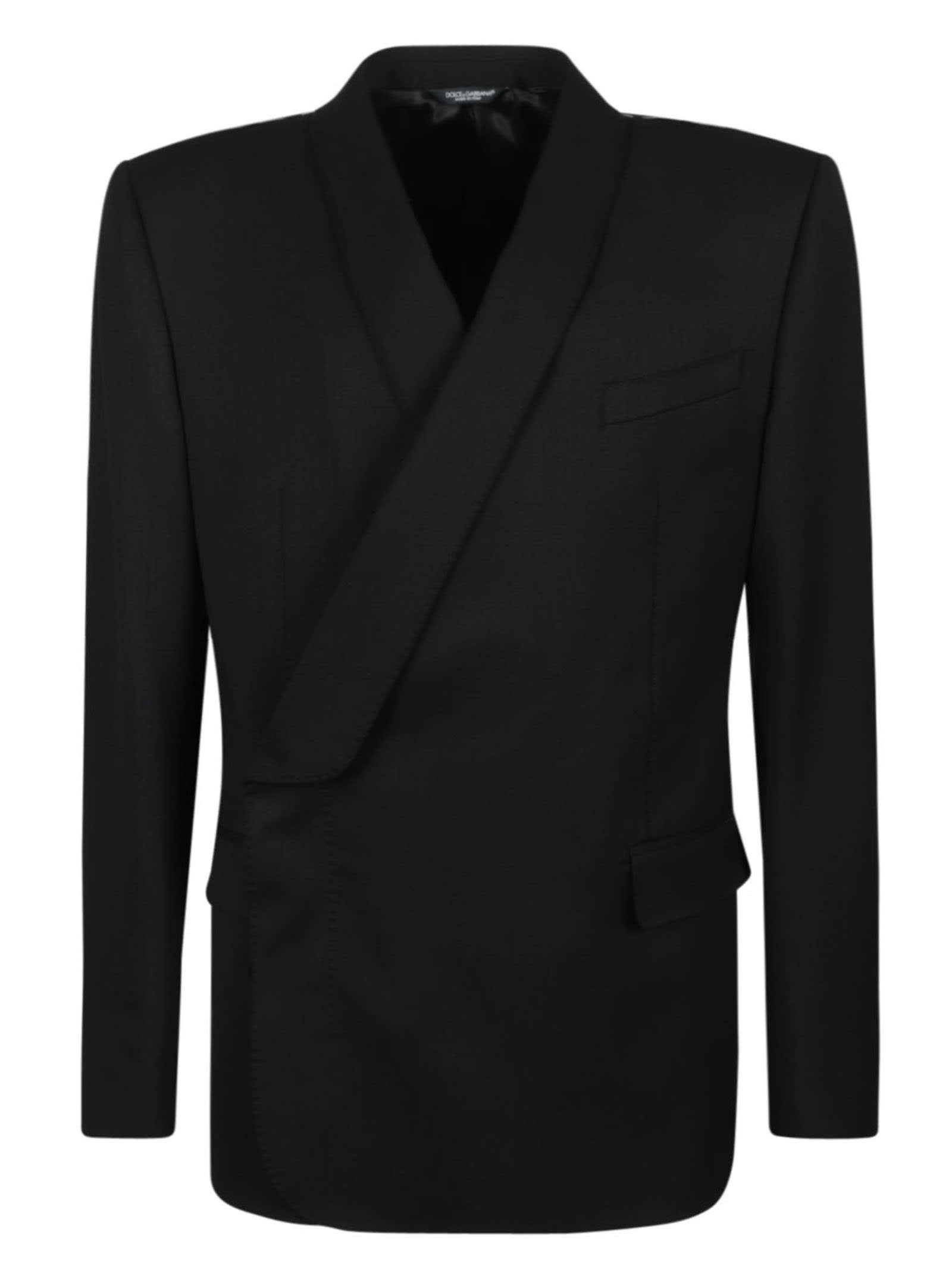 Dolce & Gabbana Wrap-style Silk Blazer In Black