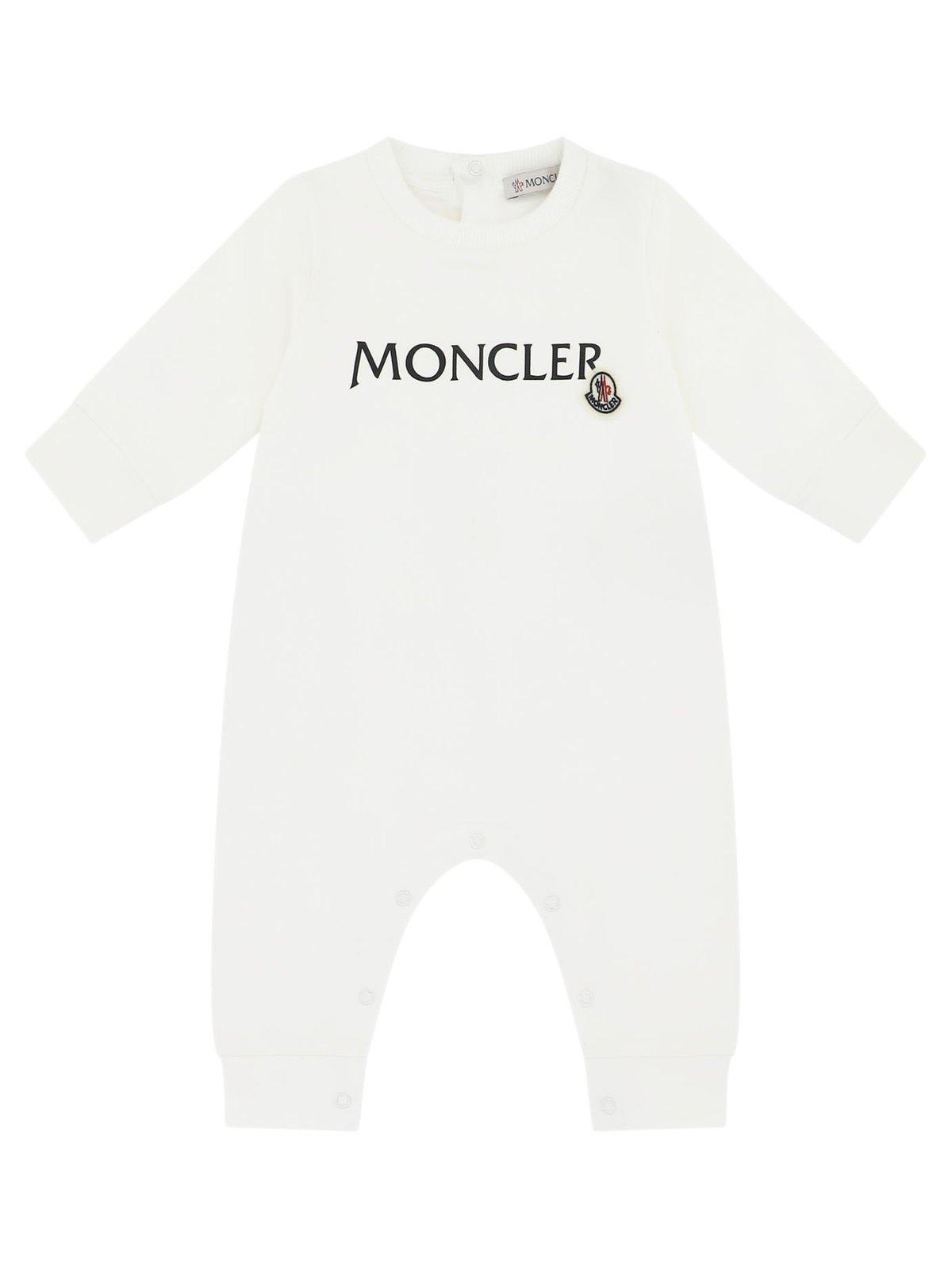 Shop Moncler Logo-printed Long Sleeved Romper In White