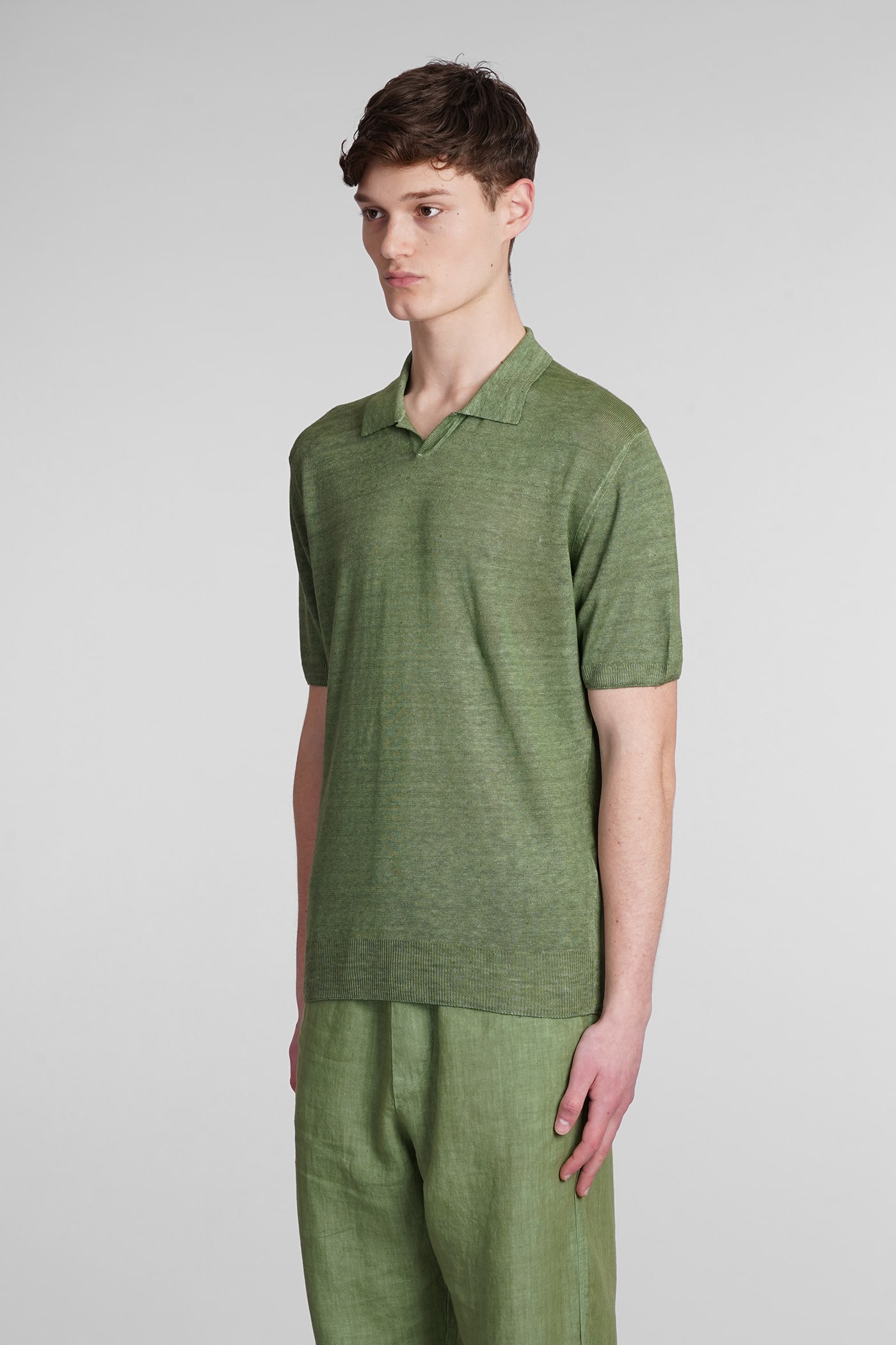 Shop 120% Lino Polo In Green Linen