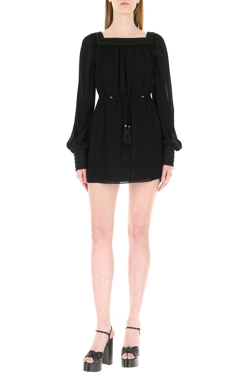 Saint Laurent Tiewaist Mini Dress In Black